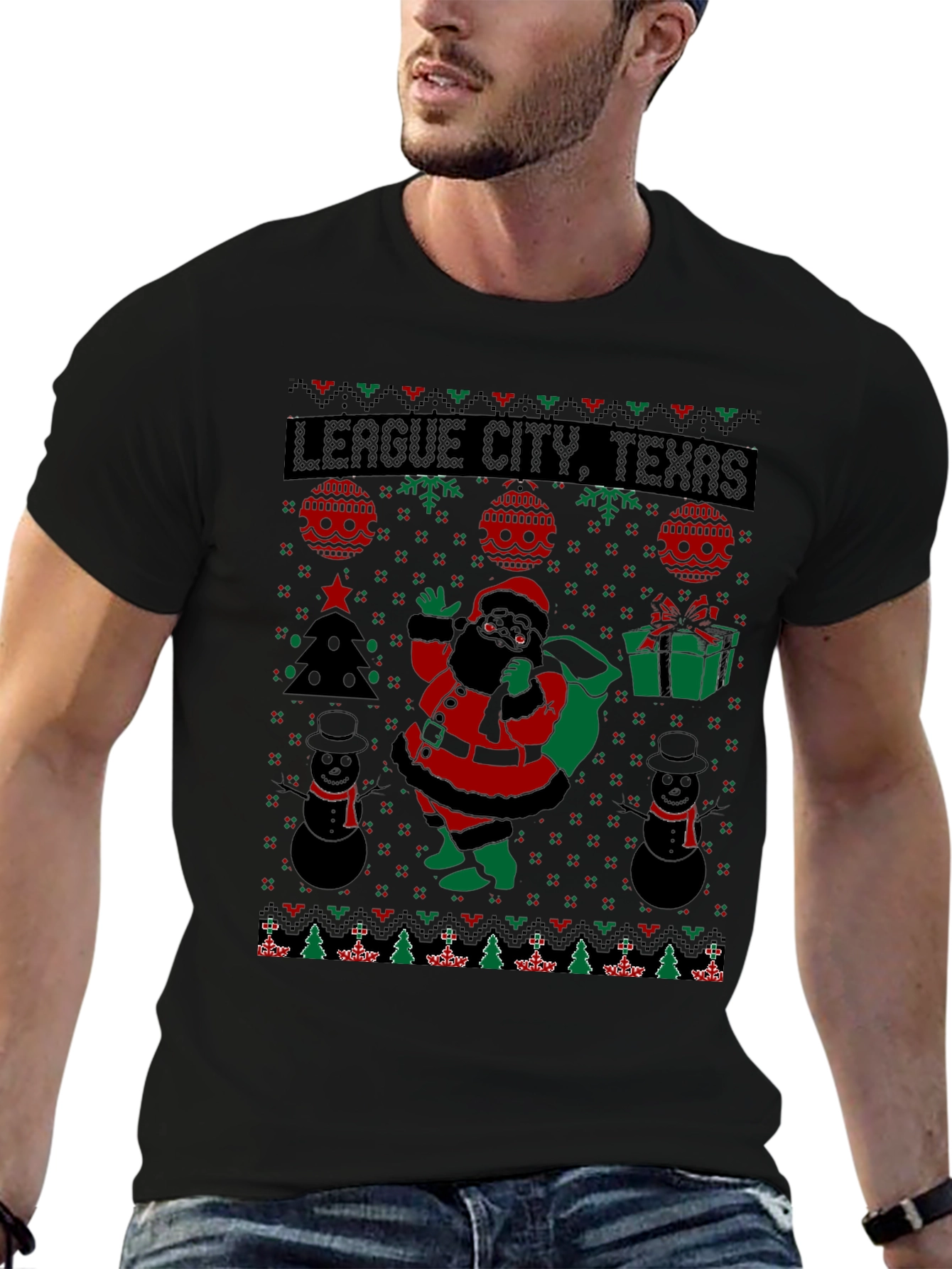 League City Texas Ugly Christmas Santa T-Shirt