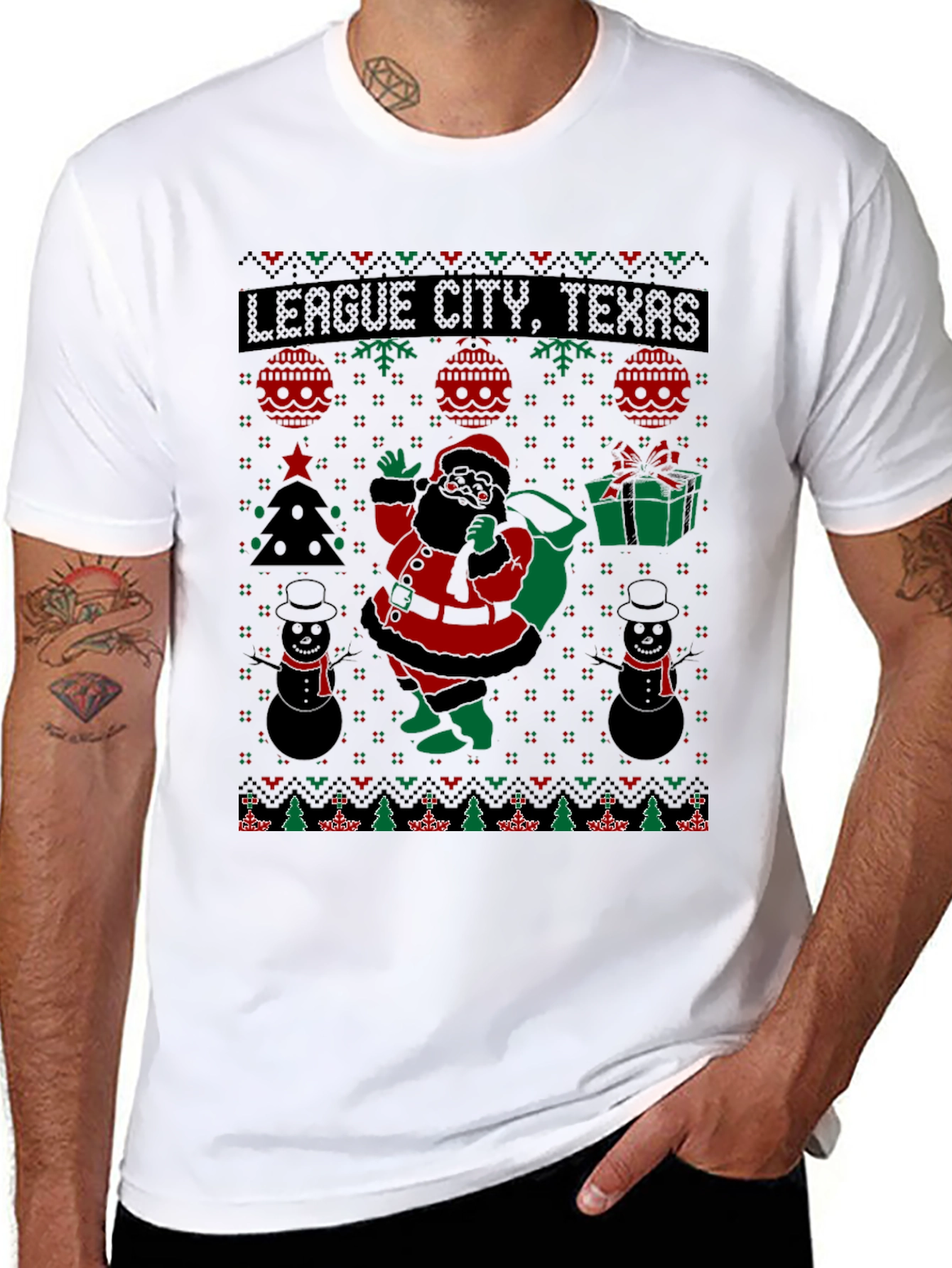 League City Texas Ugly Christmas Santa T-Shirt