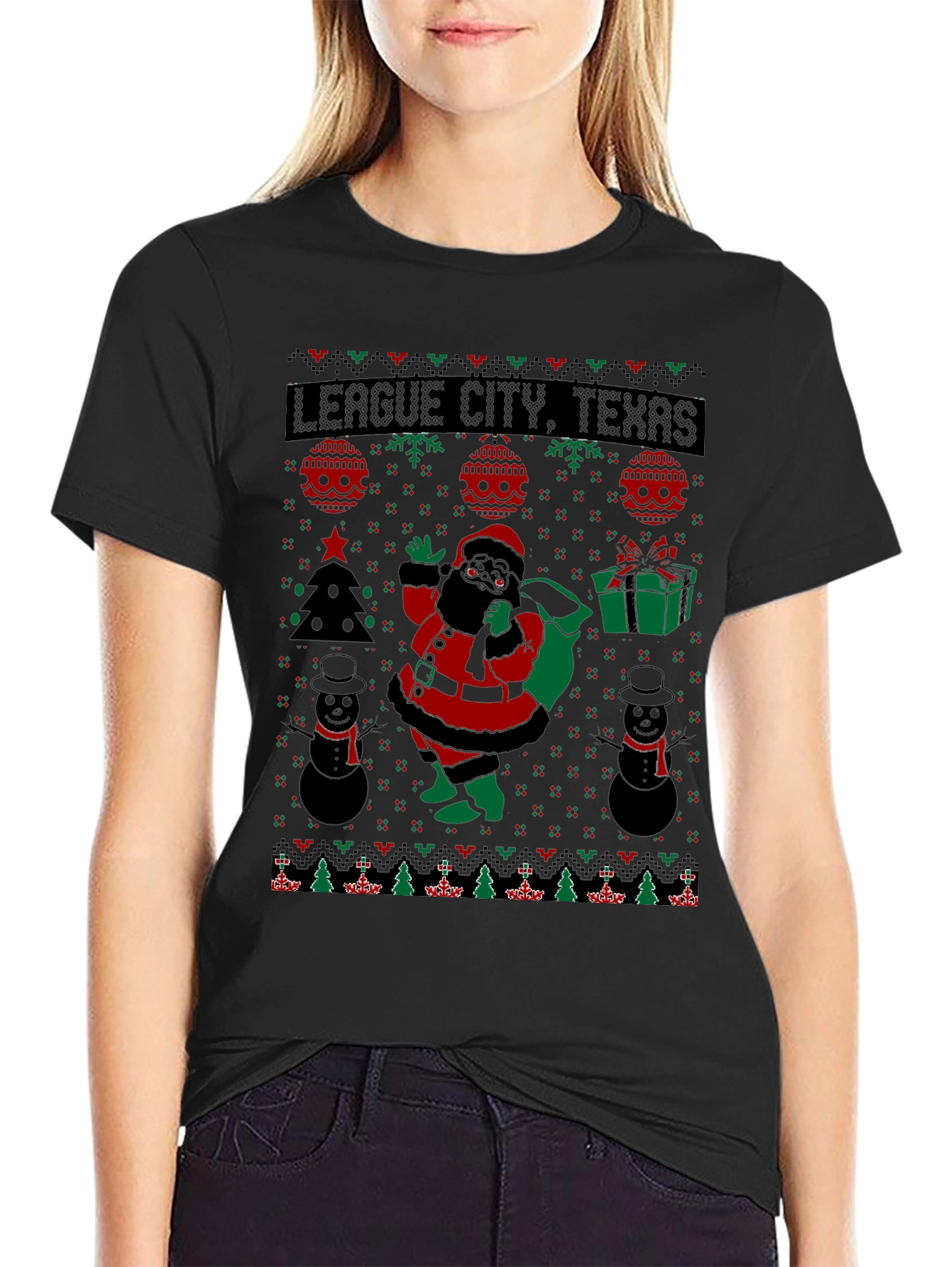 League City Texas Ugly Christmas Santa T-Shirt