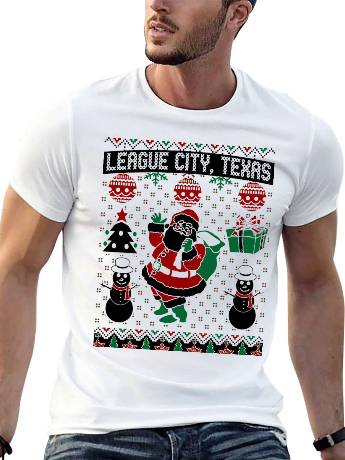 League City Texas Ugly Christmas Santa T-Shirt