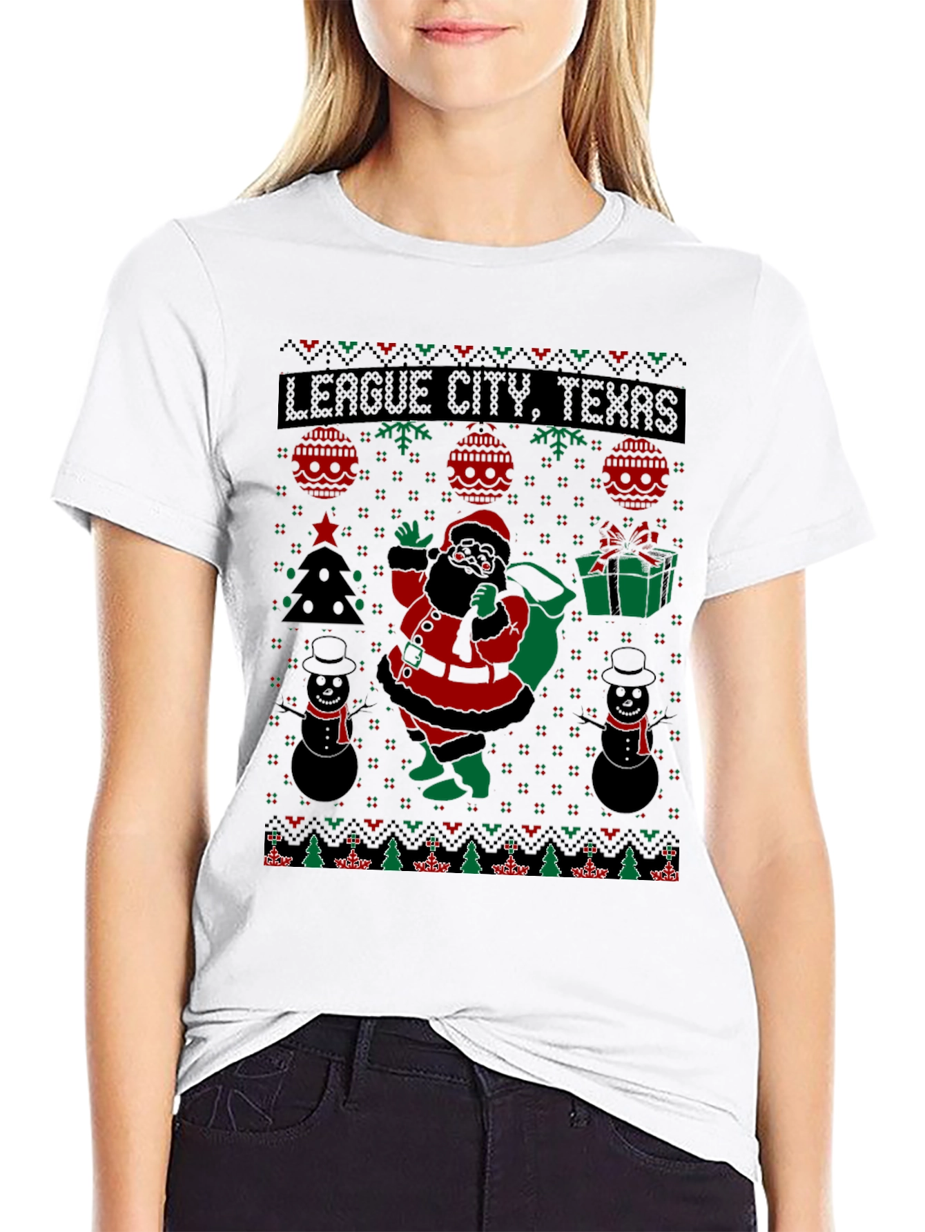 League City Texas Ugly Christmas Santa T-Shirt