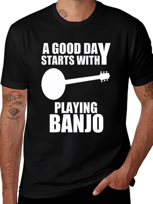 A Good Day Starts With Playing Banjo Black T-Shirt