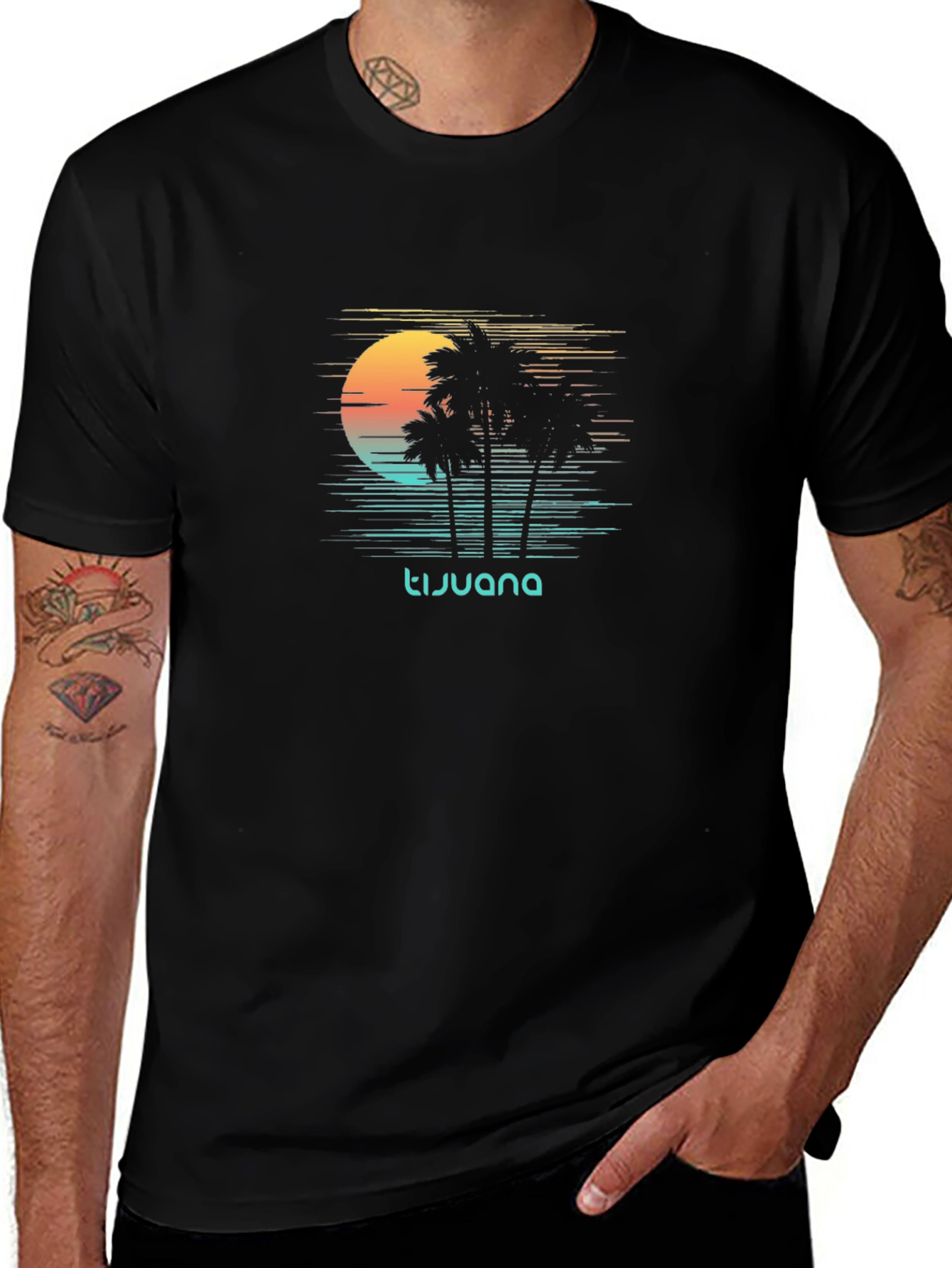 Tijuana Palm Sunset Graphic Tee - Black