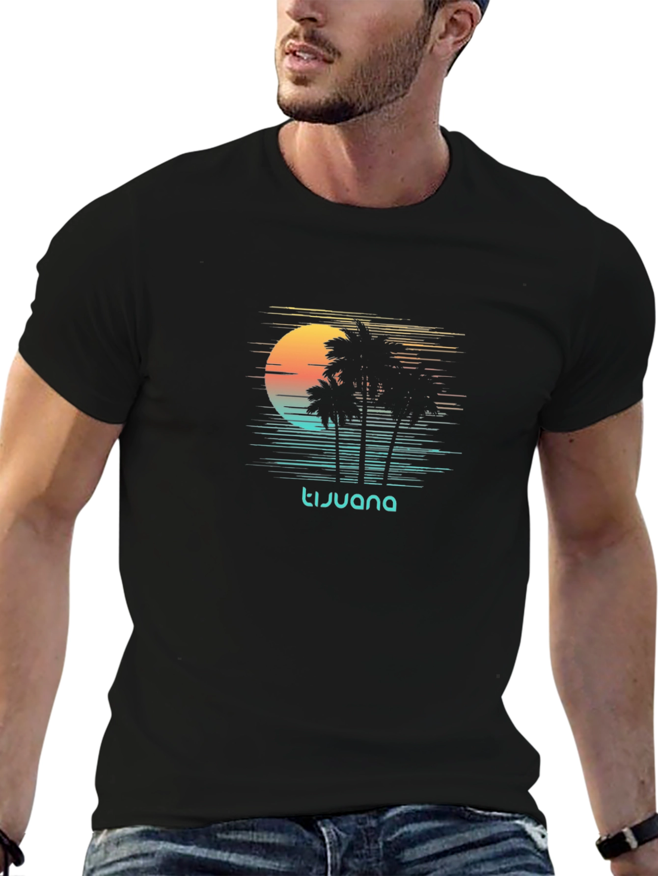 Tijuana Palm Sunset Graphic Tee - Black