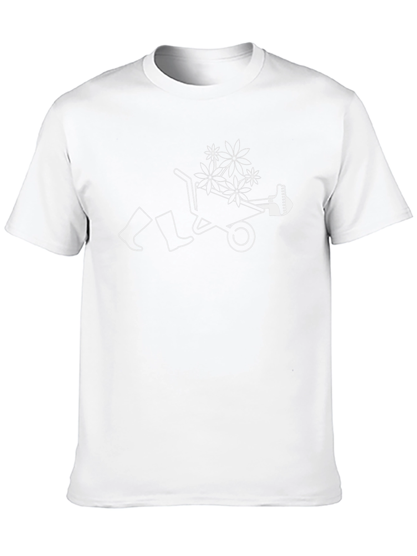 Gardening Humor T-Shirt - Wheelbarrow Boots & Flowers