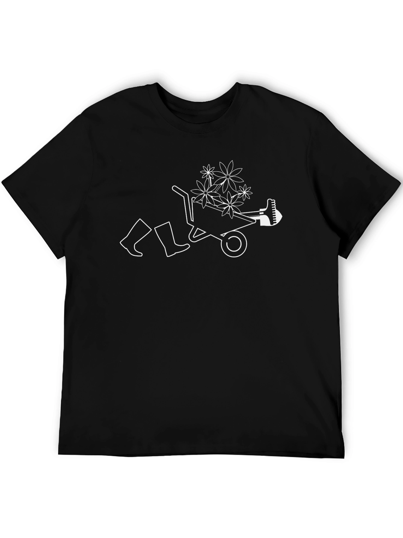 Gardening Humor T-Shirt - Wheelbarrow Boots & Flowers