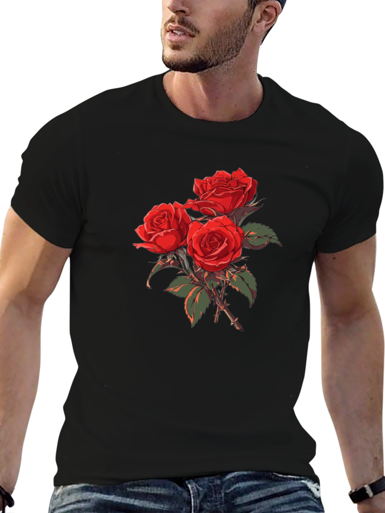 Rose Bouquet Graphic T-Shirt - Black