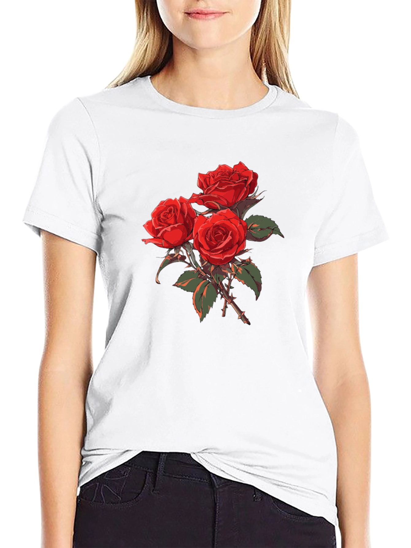 Rose Bouquet Graphic T-Shirt - Black