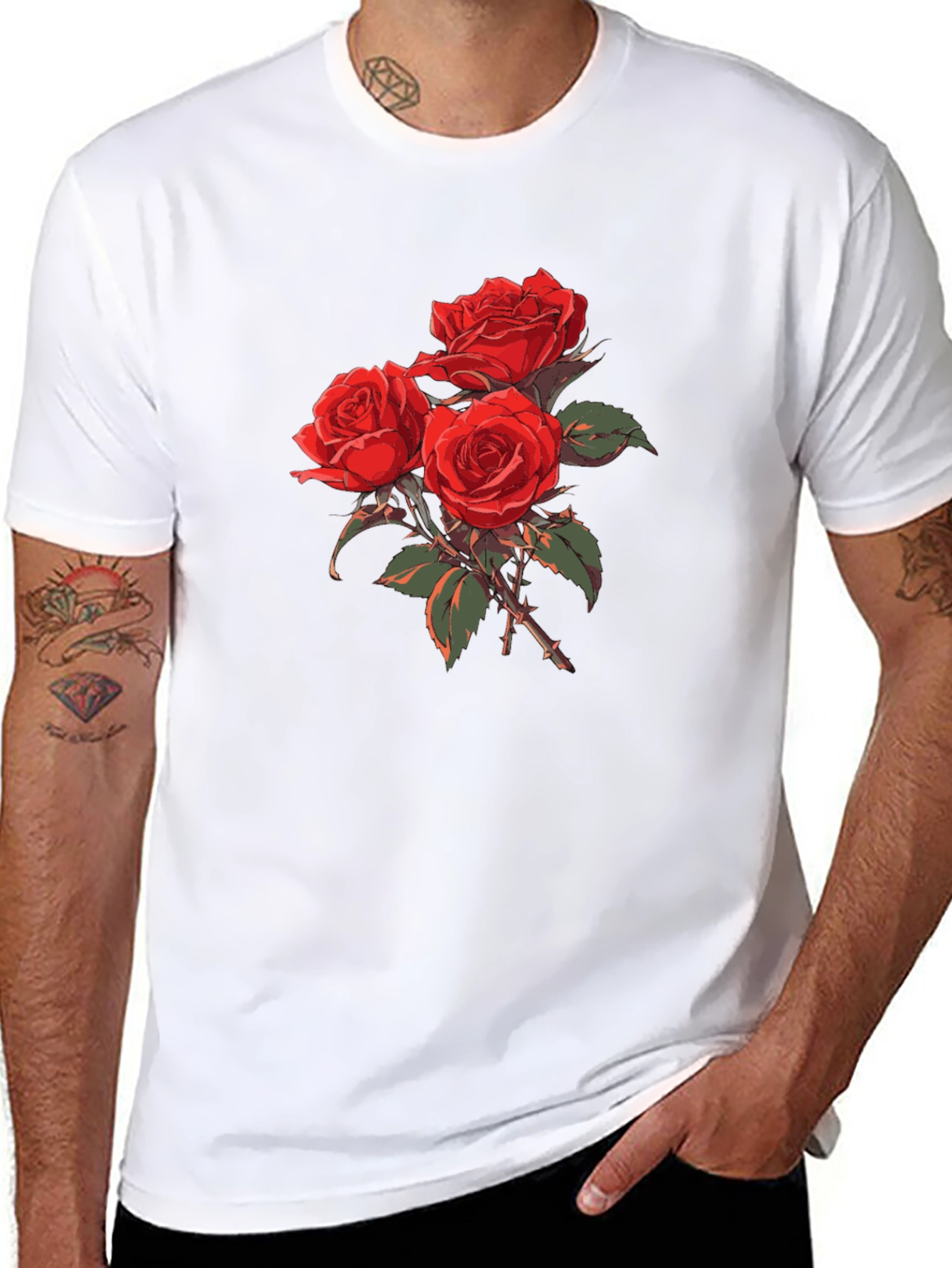 Rose Bouquet Graphic T-Shirt - Black