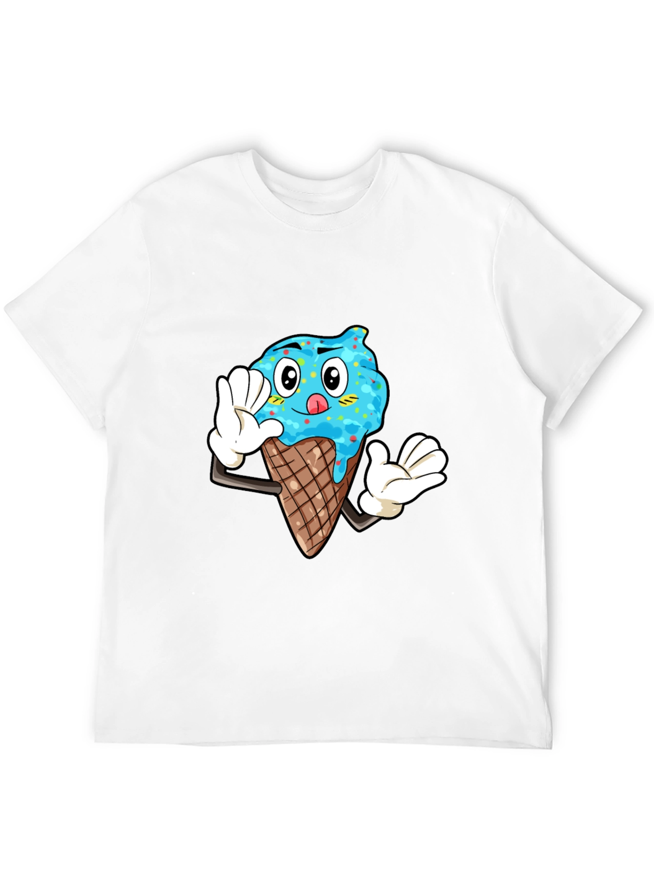 Ice Cream Cartoon Graphic Tee - Black Cotton T-Shirt