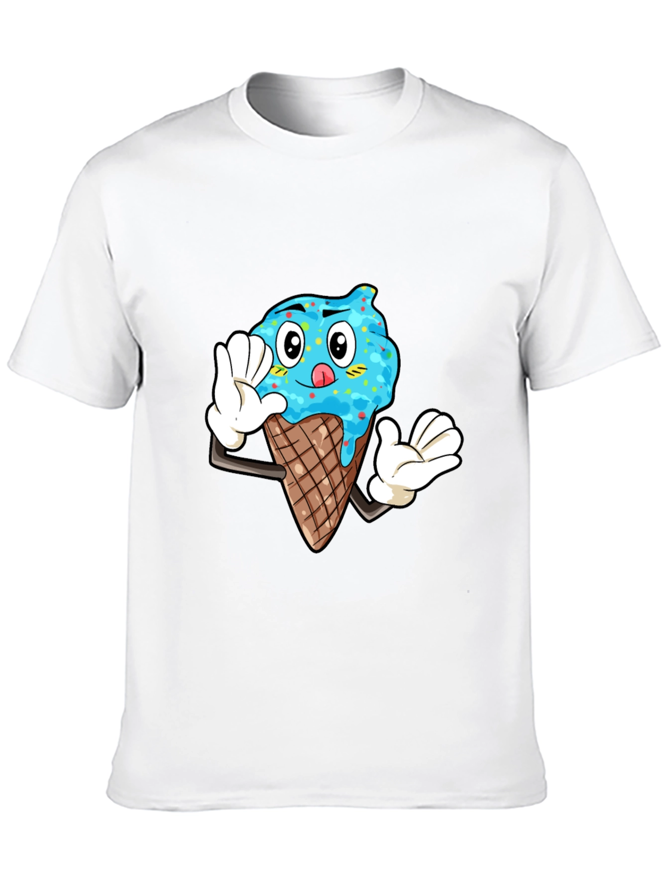 Ice Cream Cartoon Graphic Tee - Black Cotton T-Shirt