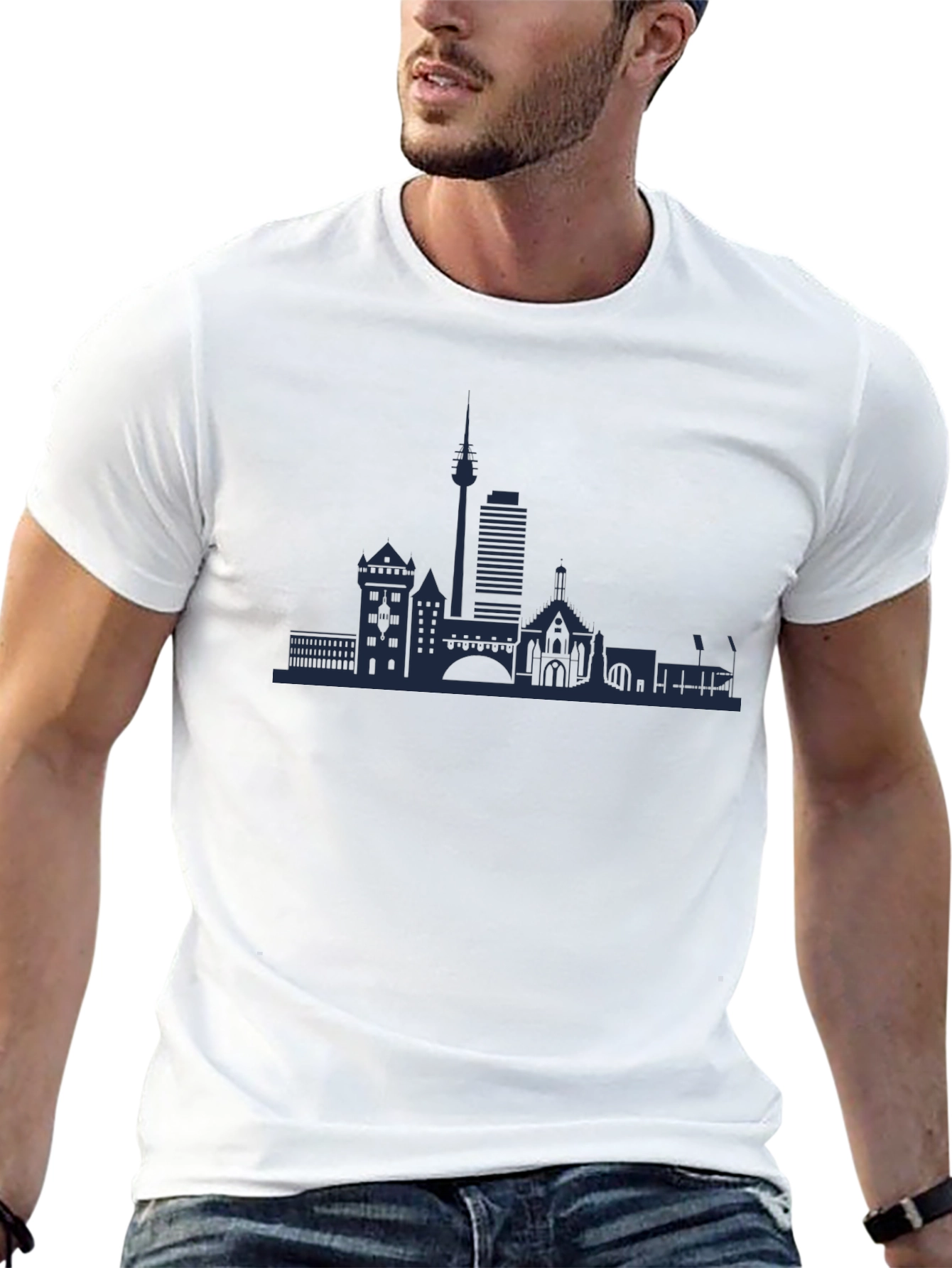 Dusseldorf Skyline Mens Graphic Tee - Black