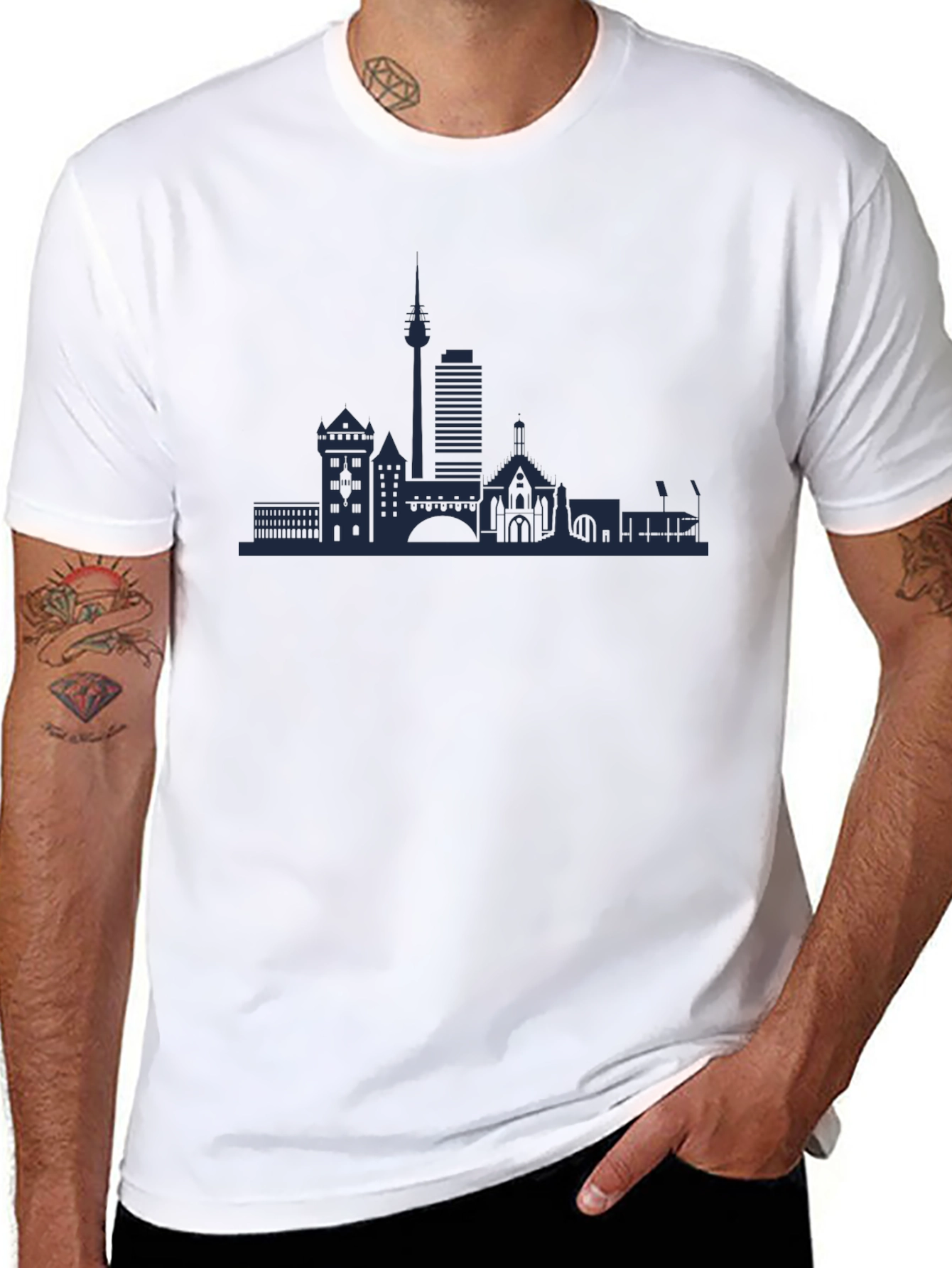 Dusseldorf Skyline Mens Graphic Tee - Black