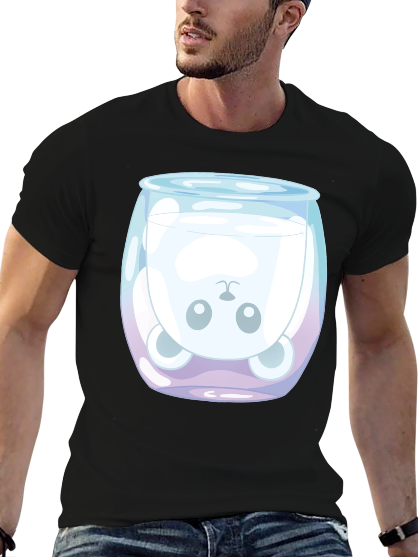 Cute Bear in Milk Glass Graphic T-Shirt