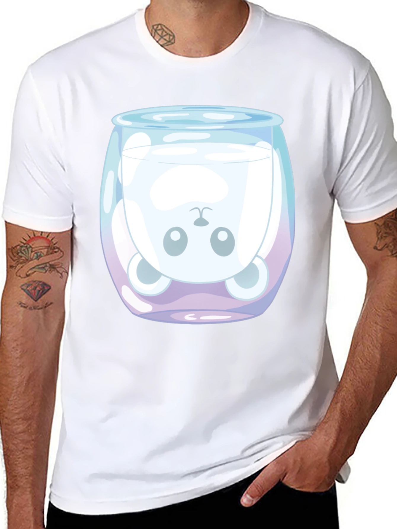 Cute Bear in Milk Glass Graphic T-Shirt