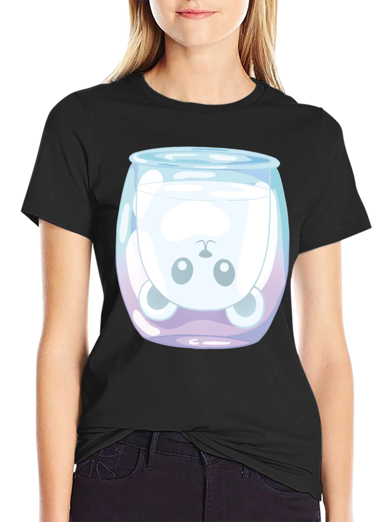 Cute Bear in Milk Glass Graphic T-Shirt