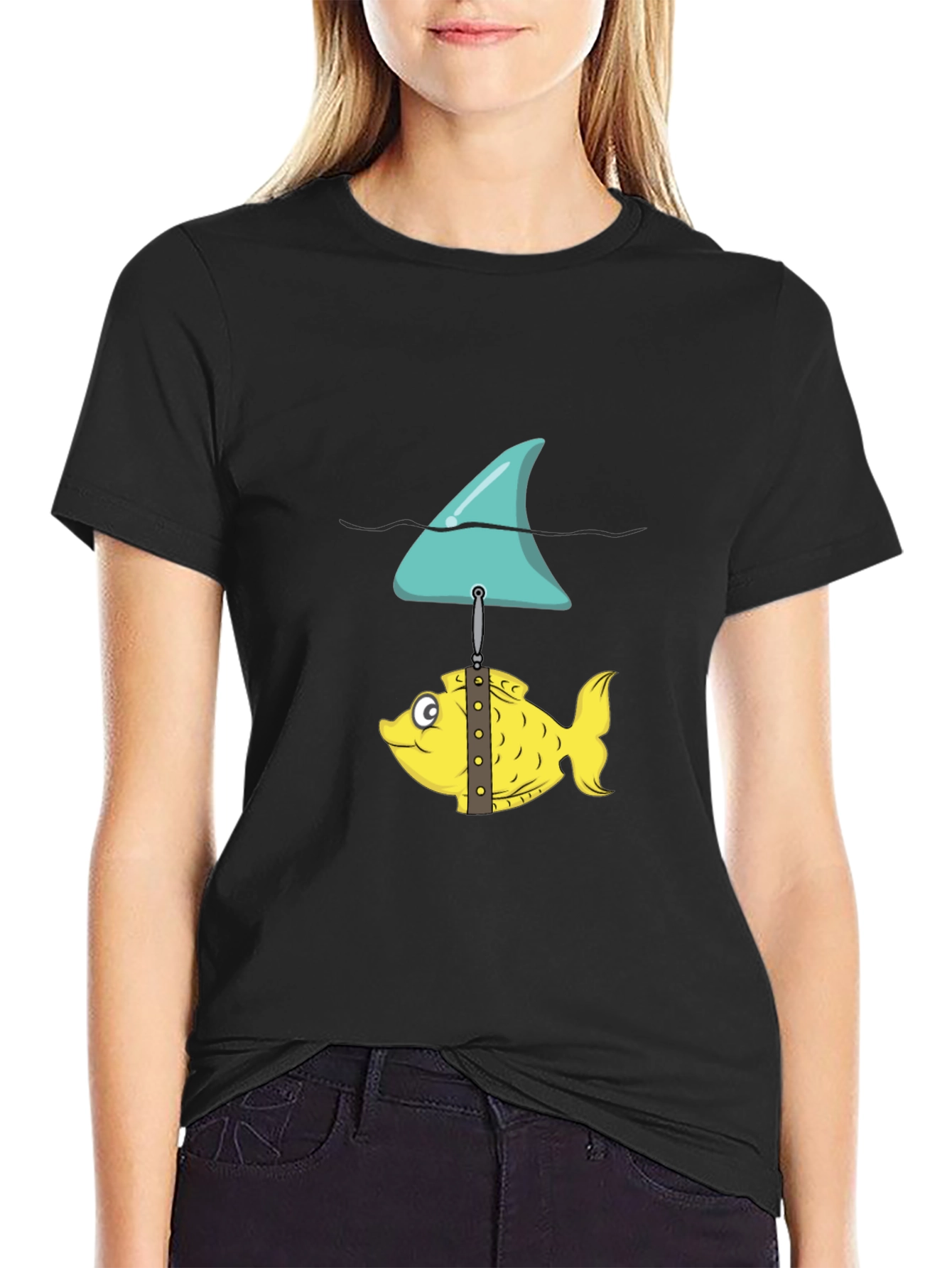 Funny Fish and Shark Fin Graphic T-Shirt