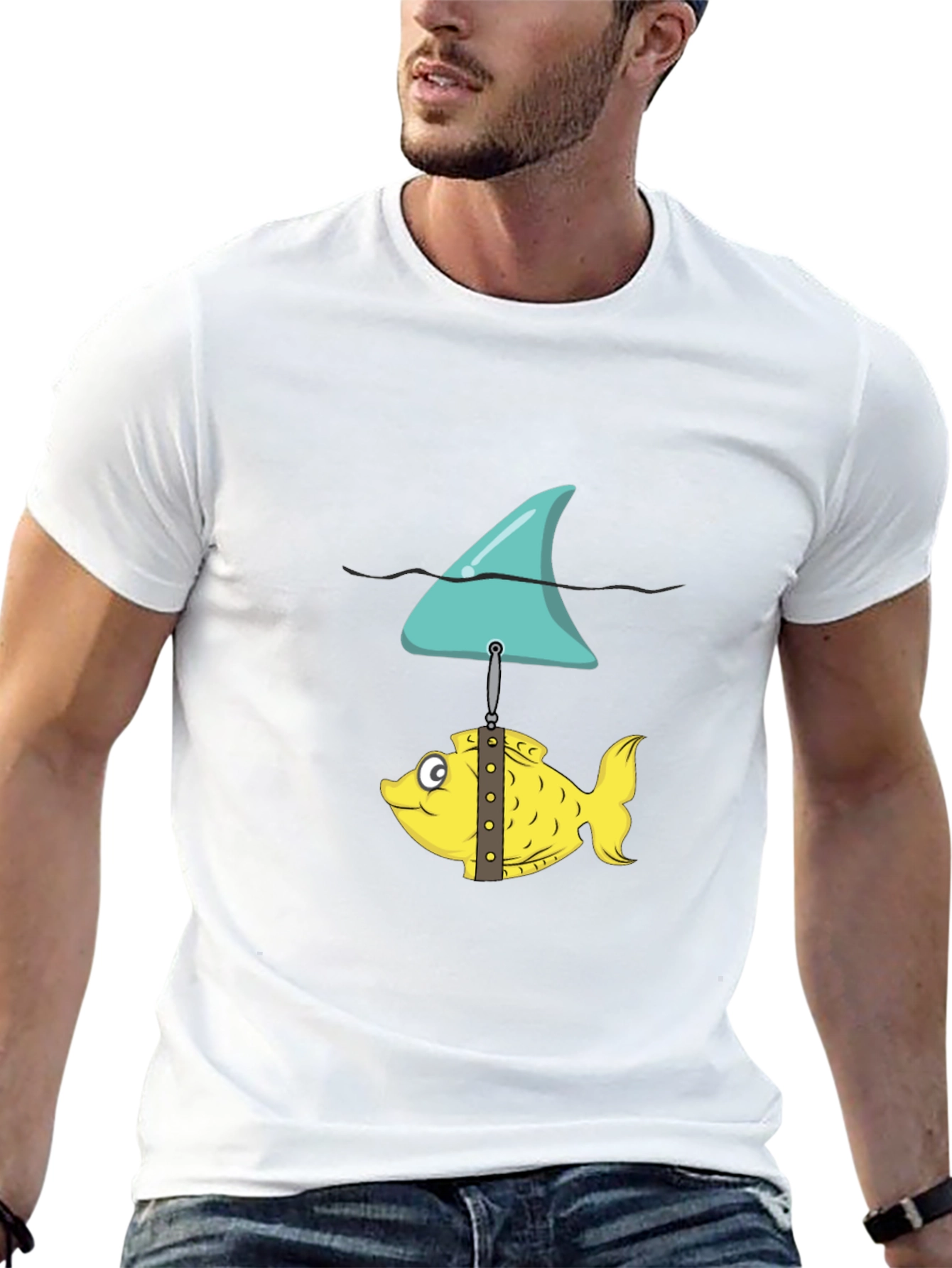 Funny Fish and Shark Fin Graphic T-Shirt