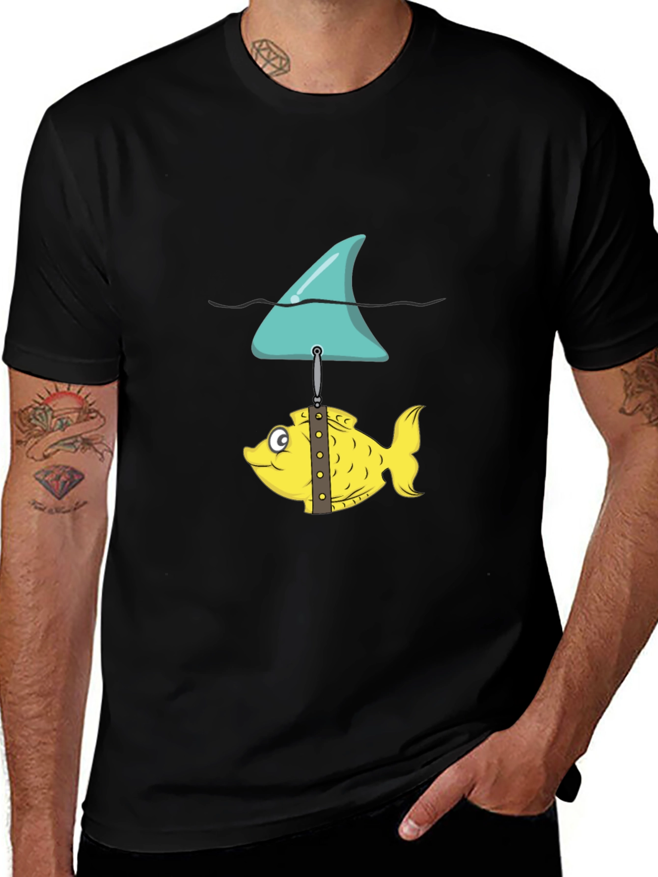 Funny Fish and Shark Fin Graphic T-Shirt