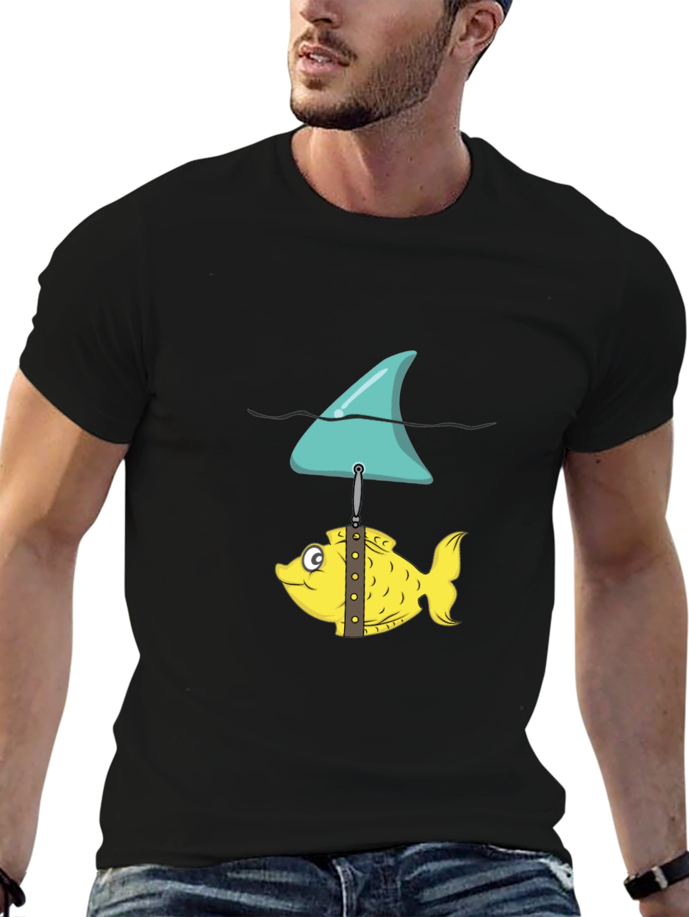Funny Fish and Shark Fin Graphic T-Shirt