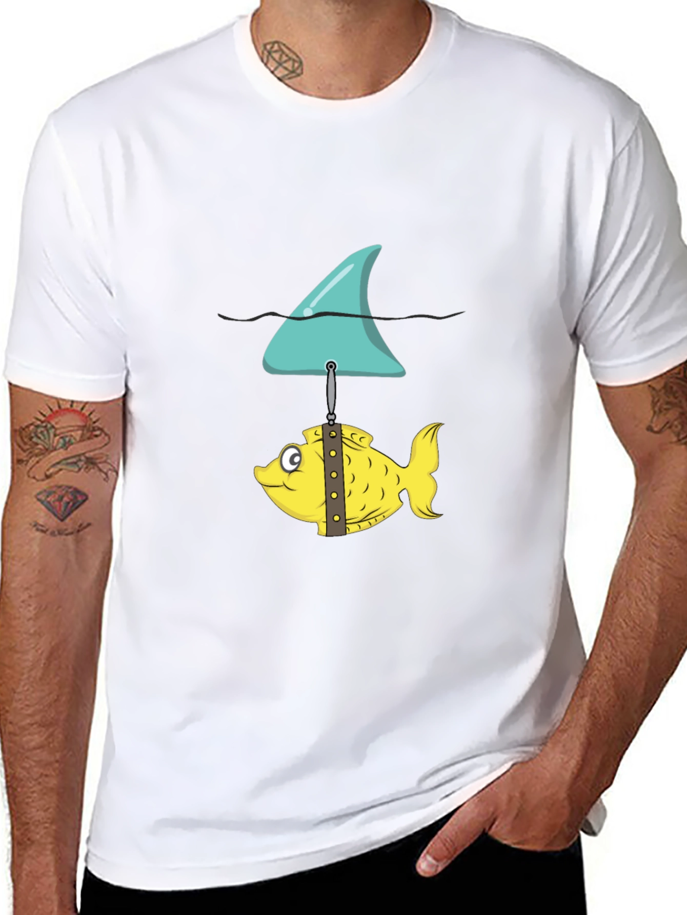 Funny Fish and Shark Fin Graphic T-Shirt