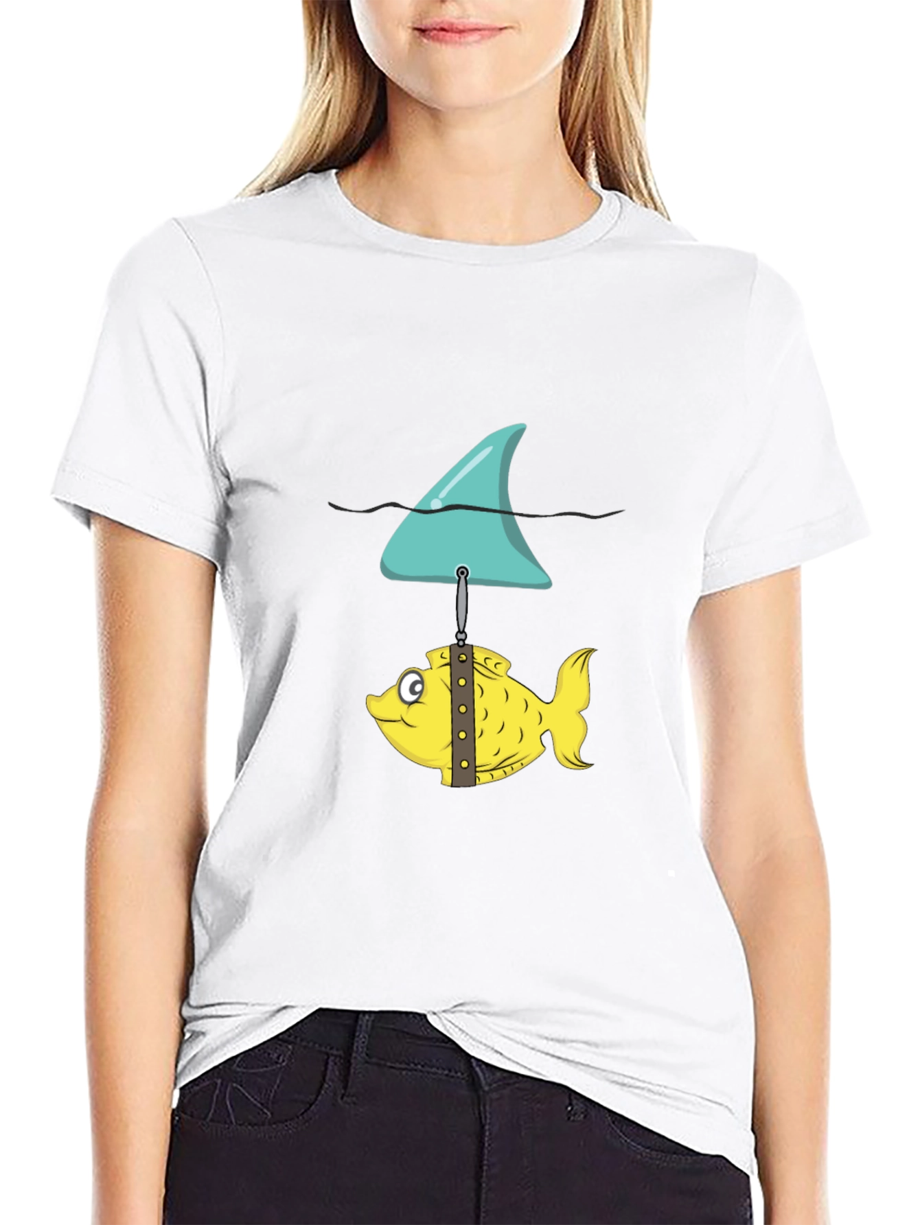 Funny Fish and Shark Fin Graphic T-Shirt
