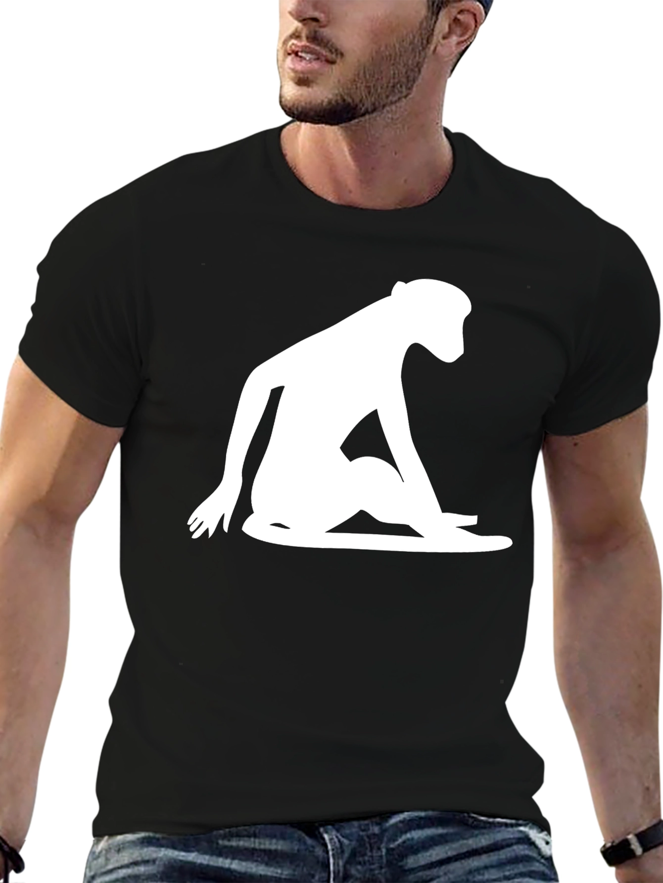 Modern Monkey Silhouette Graphic Tee - Black