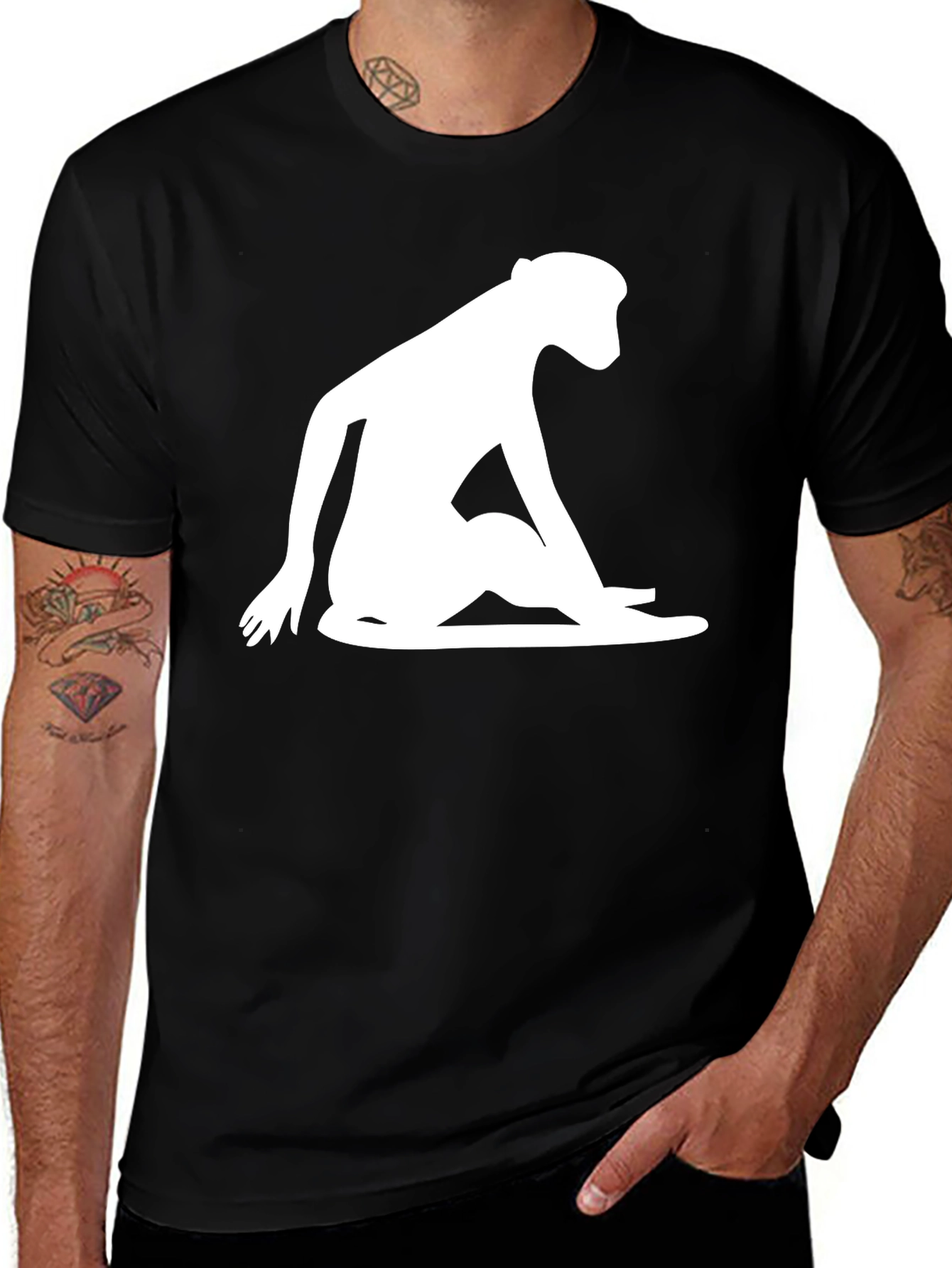 Modern Monkey Silhouette Graphic Tee - Black