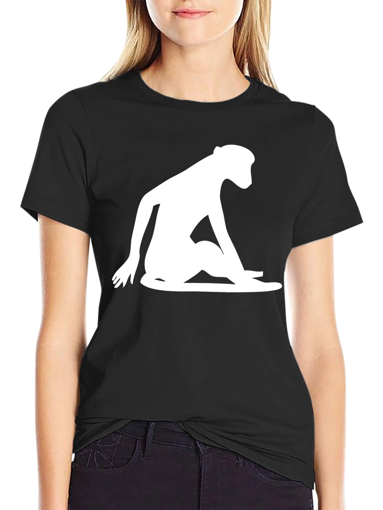 Modern Monkey Silhouette Graphic Tee - Black