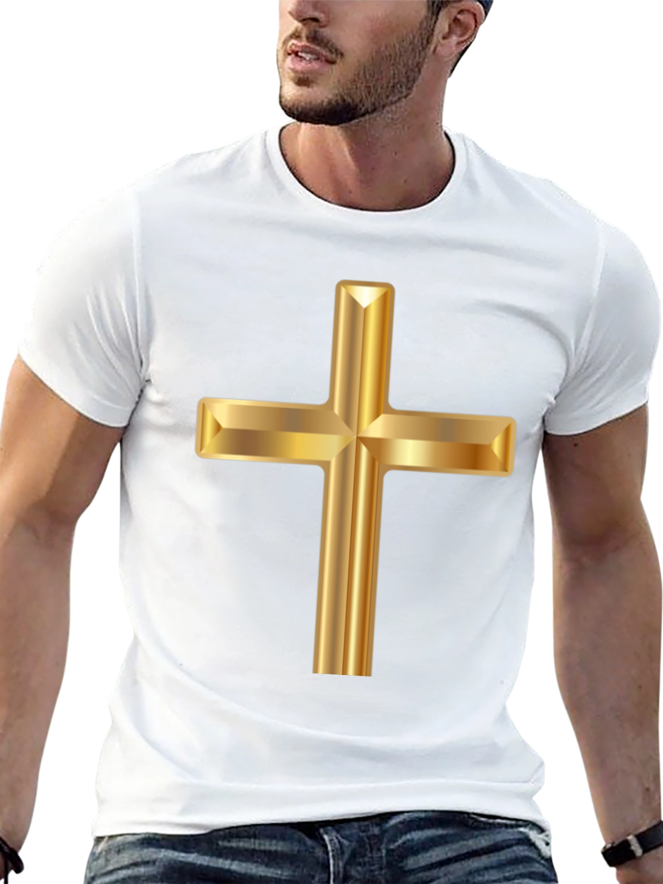 Golden Cross Graphic Black T-Shirt