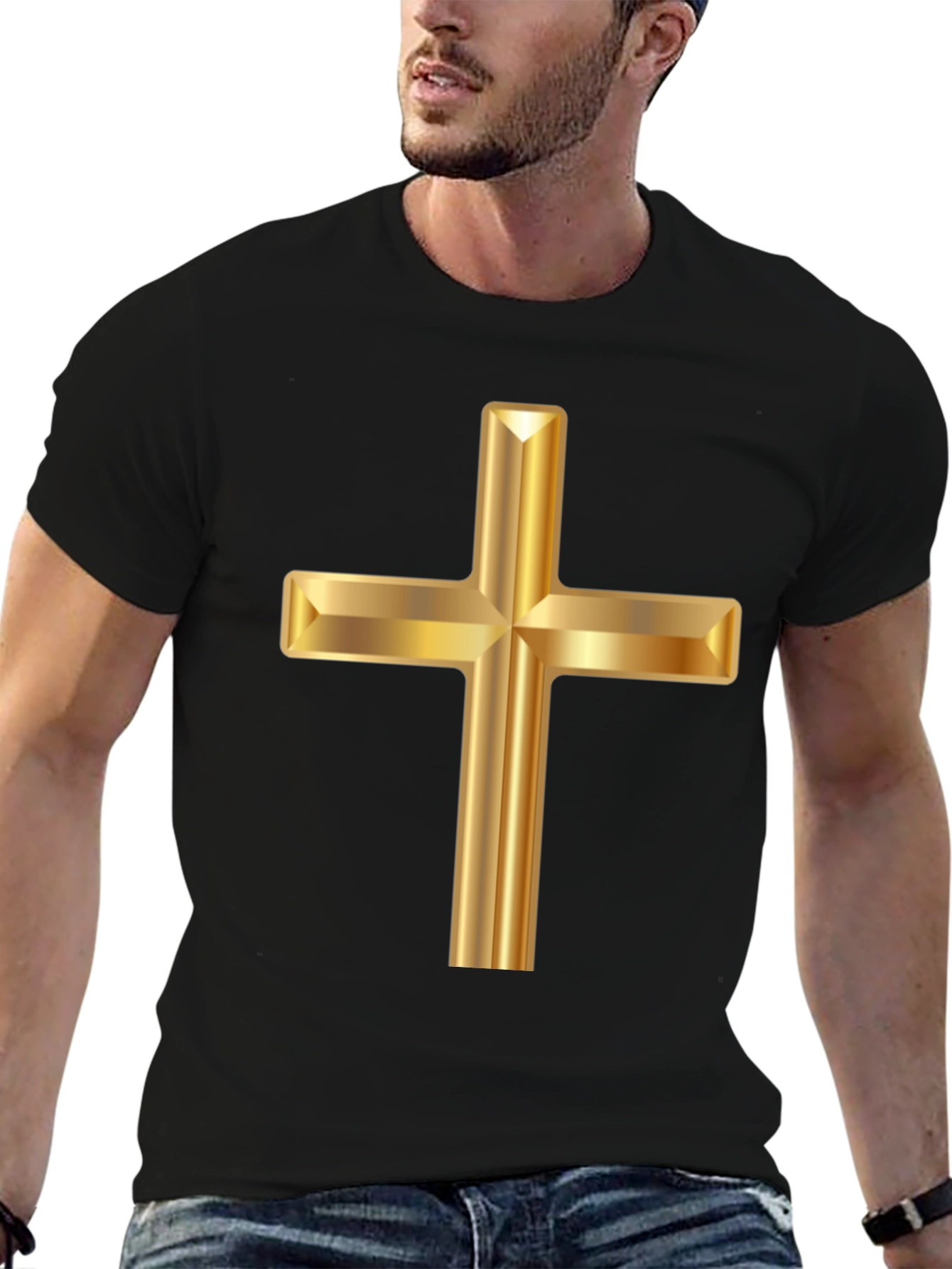 Golden Cross Graphic Black T-Shirt