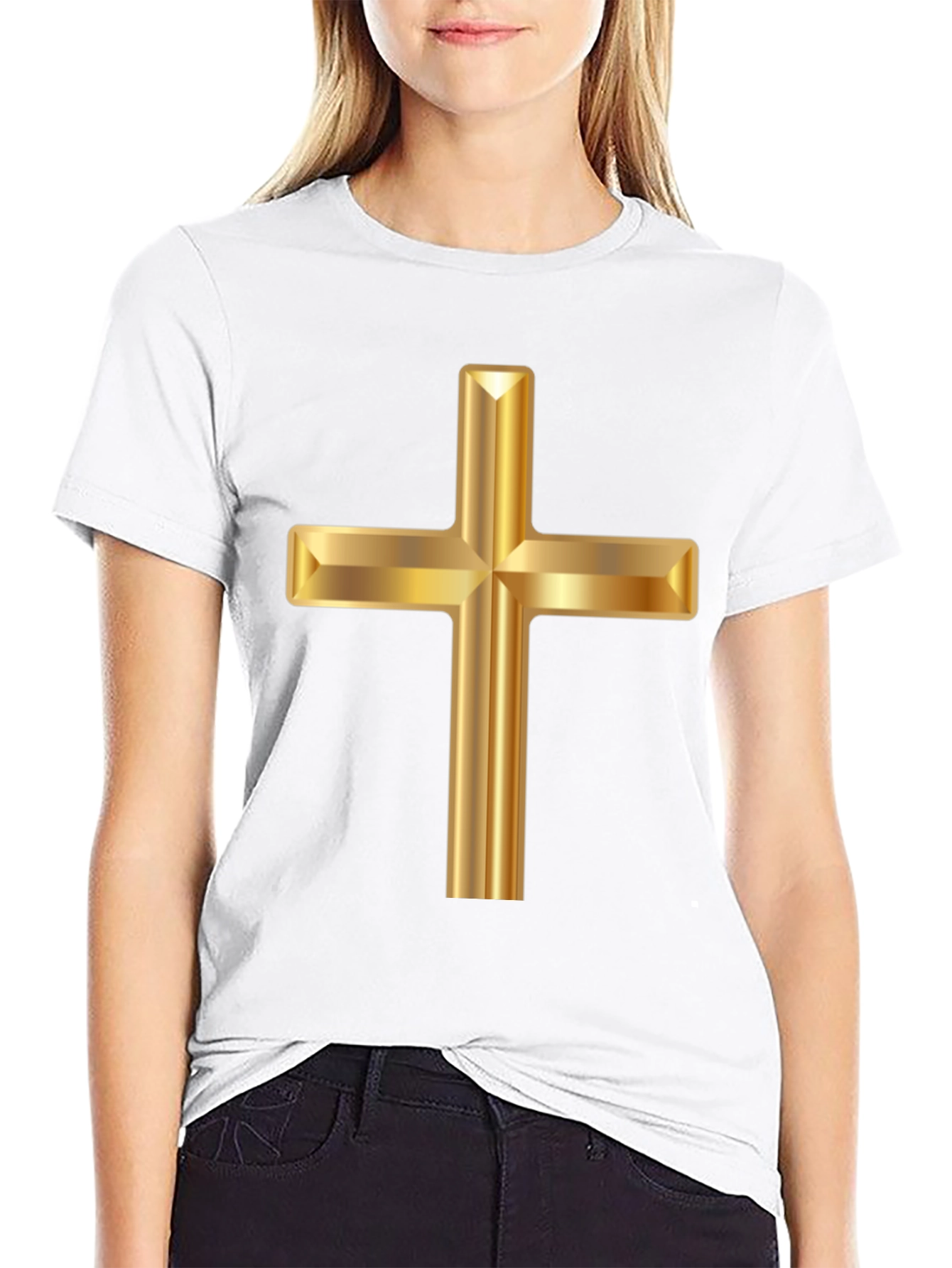 Golden Cross Graphic Black T-Shirt