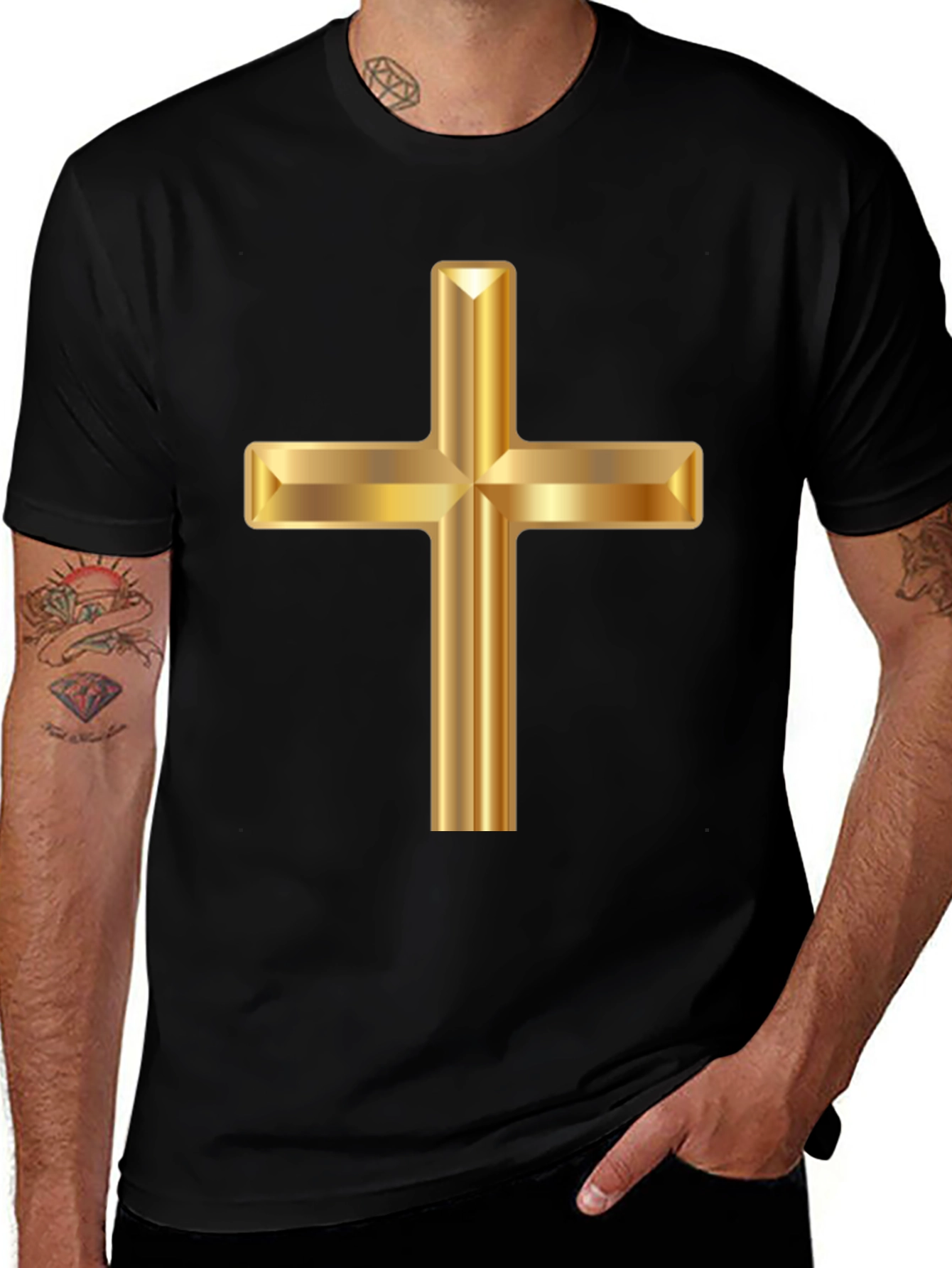 Golden Cross Graphic Black T-Shirt