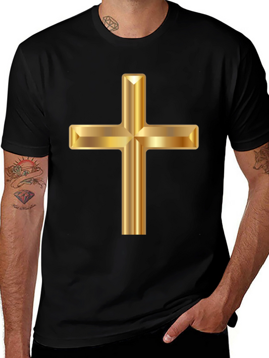 Golden Cross Graphic Black T-Shirt