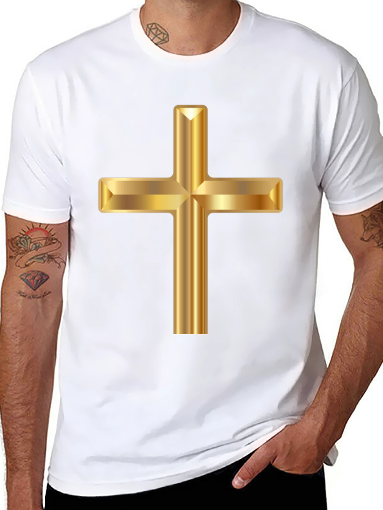 Golden Cross Graphic Black T-Shirt