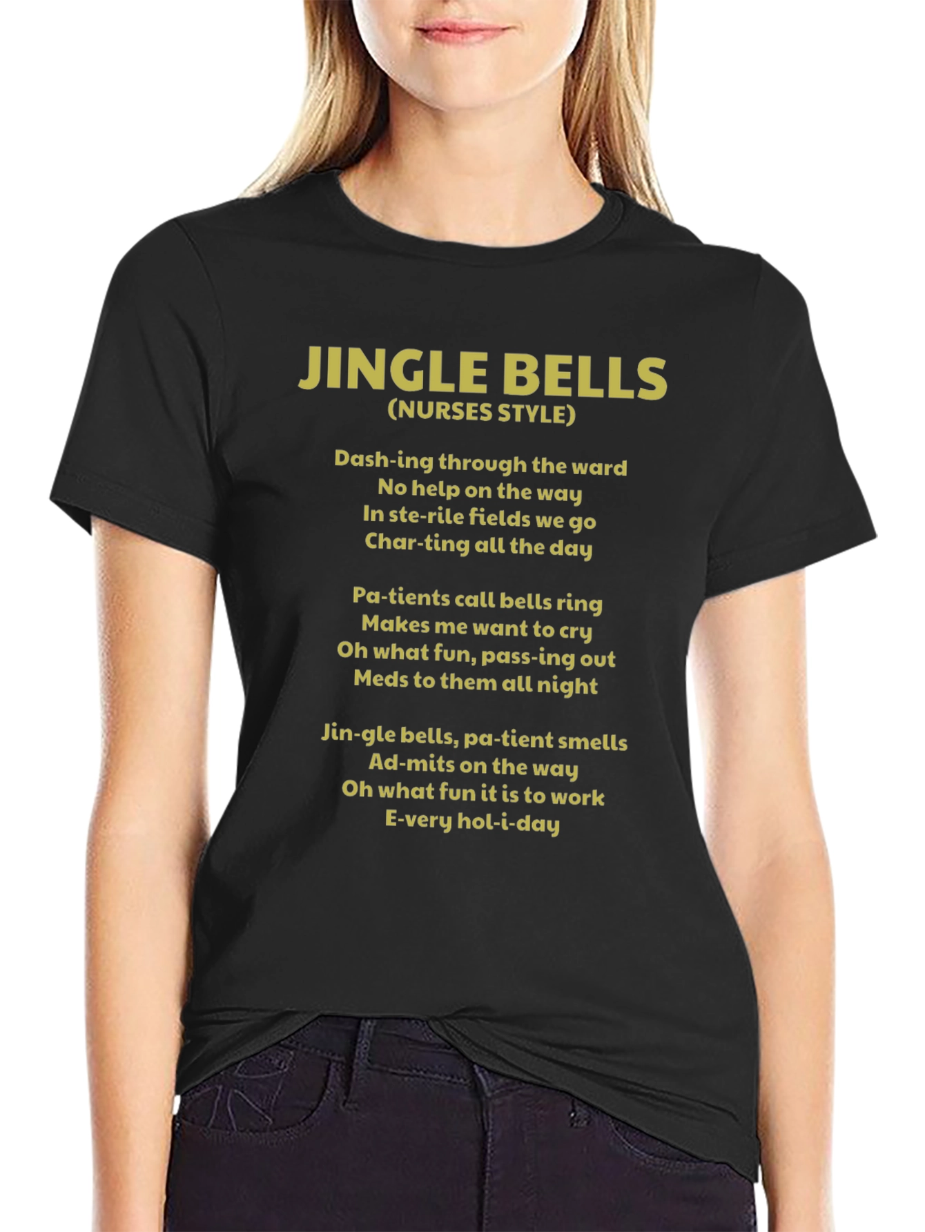 Jingle Bells Nurses Style Black T-Shirt