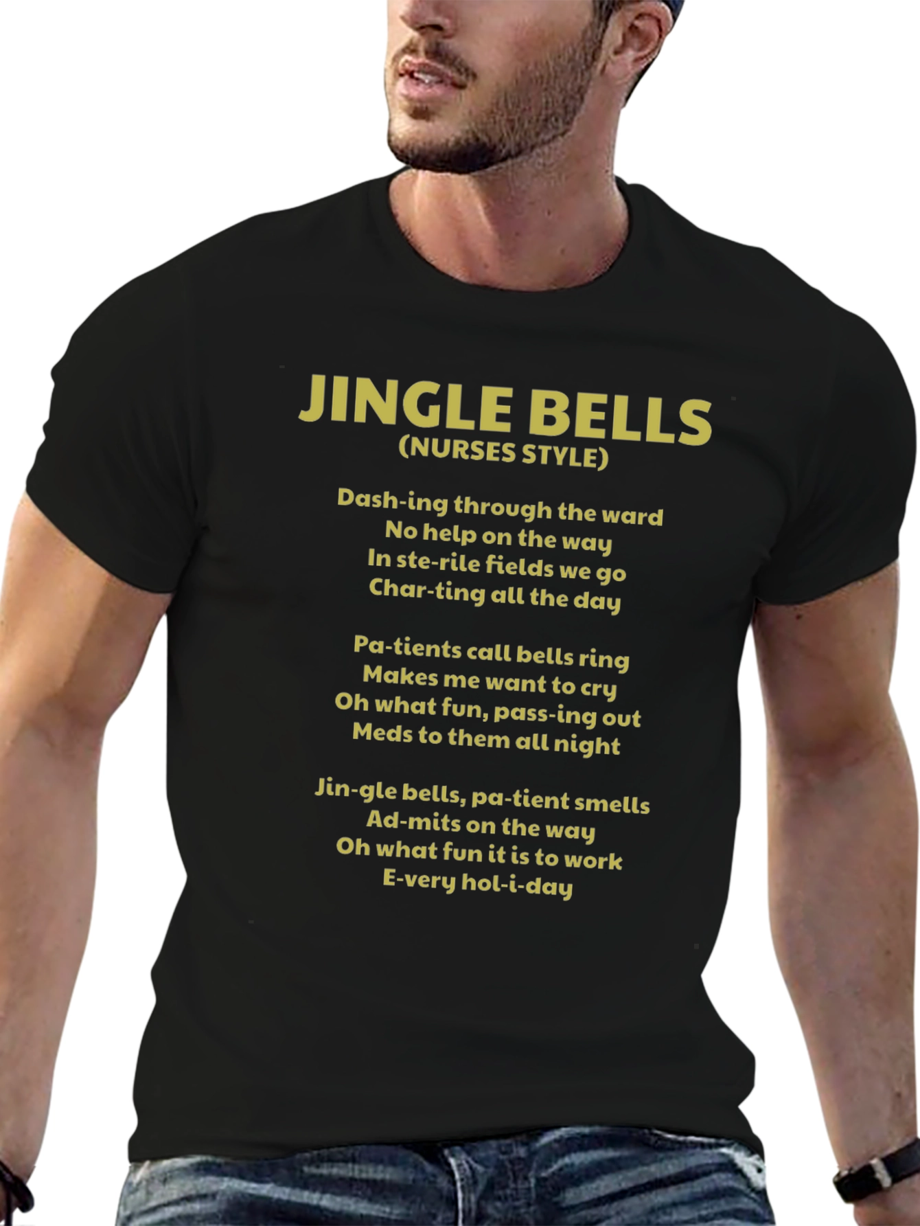 Jingle Bells Nurses Style Black T-Shirt