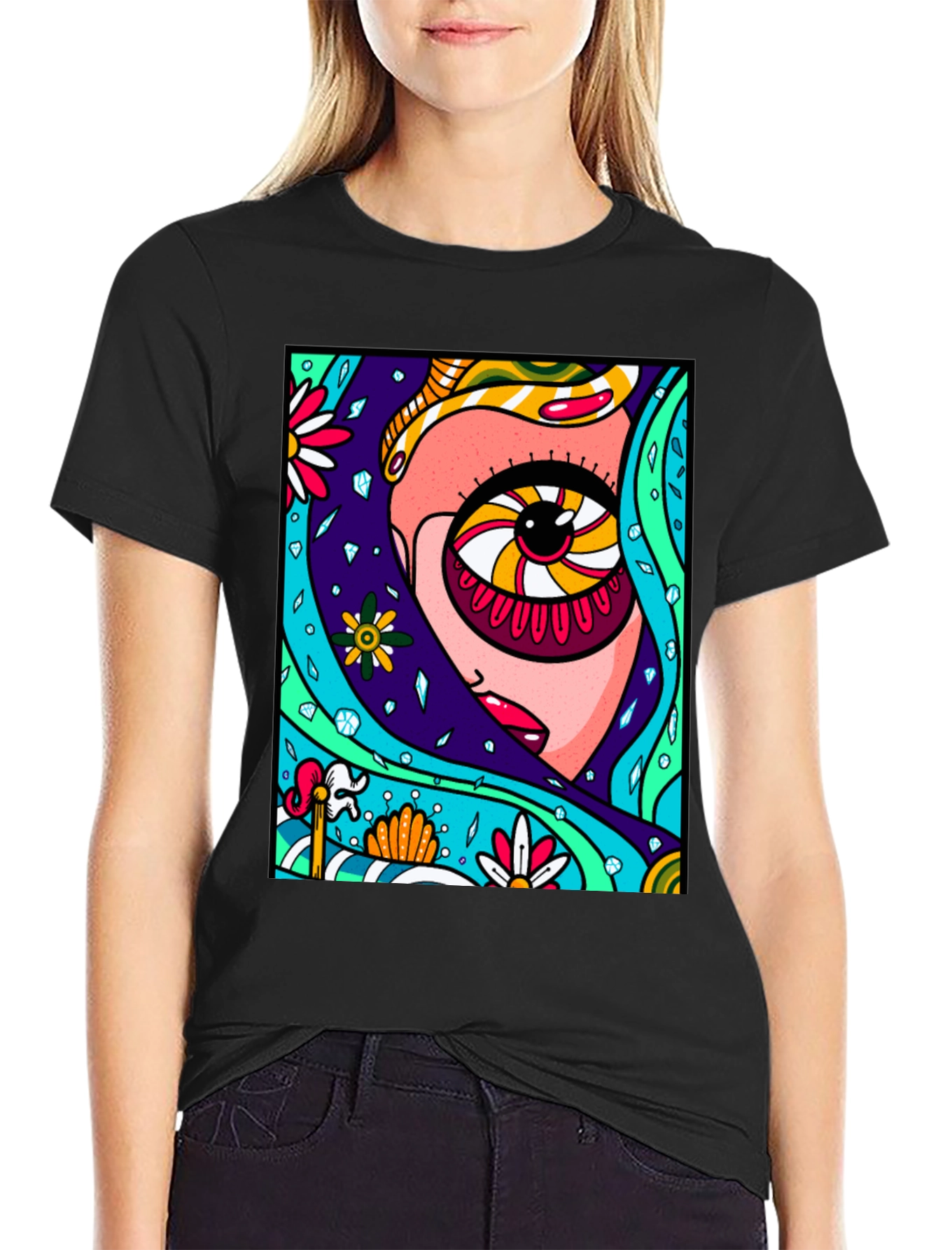 Abstract Eye Graphic Print Black T-Shirt