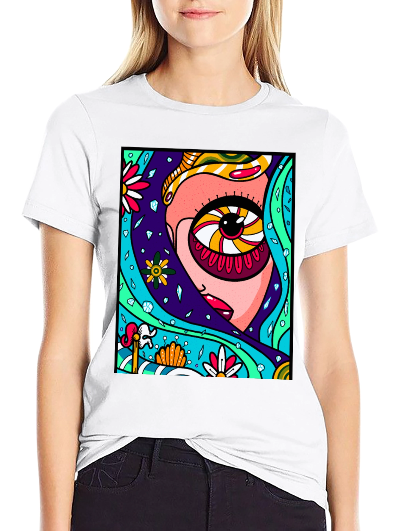 Abstract Eye Graphic Print Black T-Shirt