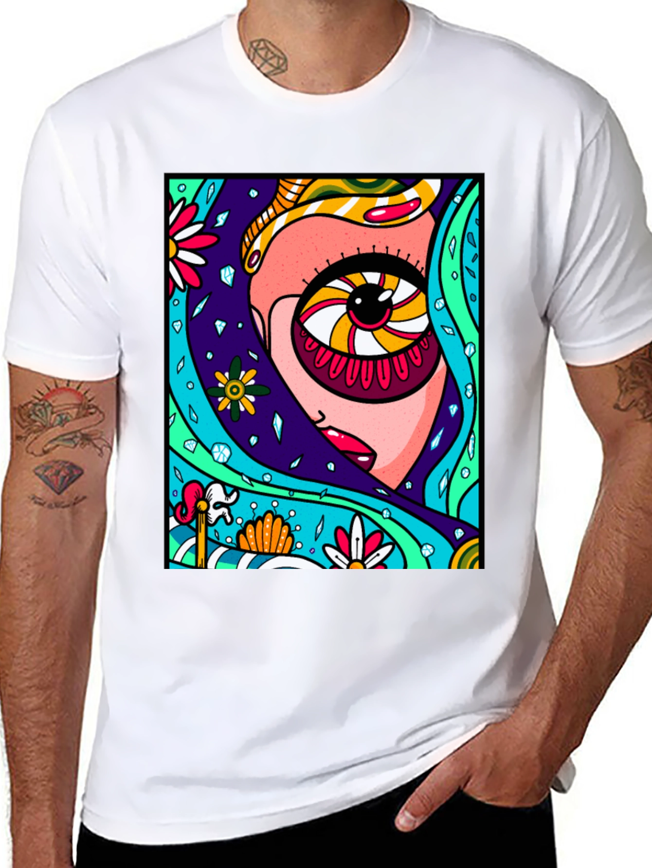 Abstract Eye Graphic Print Black T-Shirt