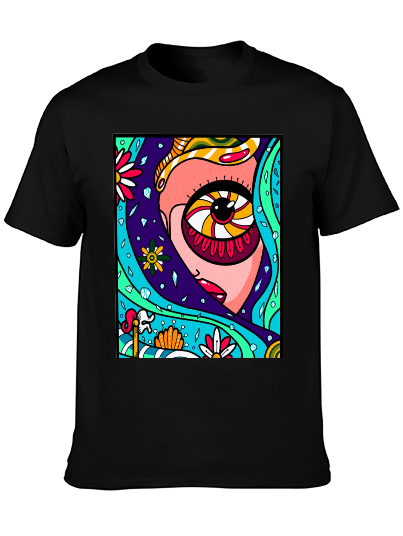 Abstract Eye Graphic Print Black T-Shirt