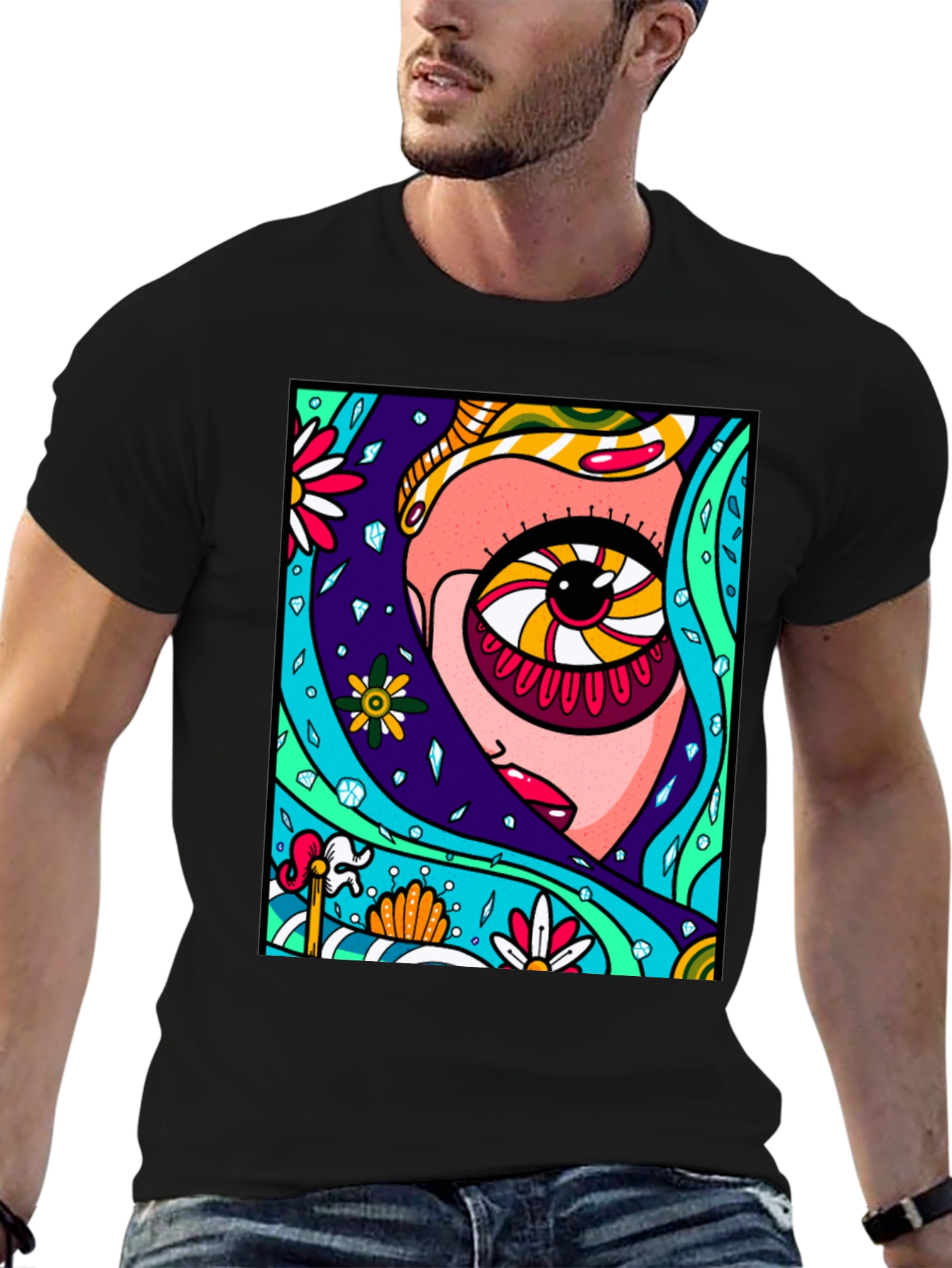 Abstract Eye Graphic Print Black T-Shirt