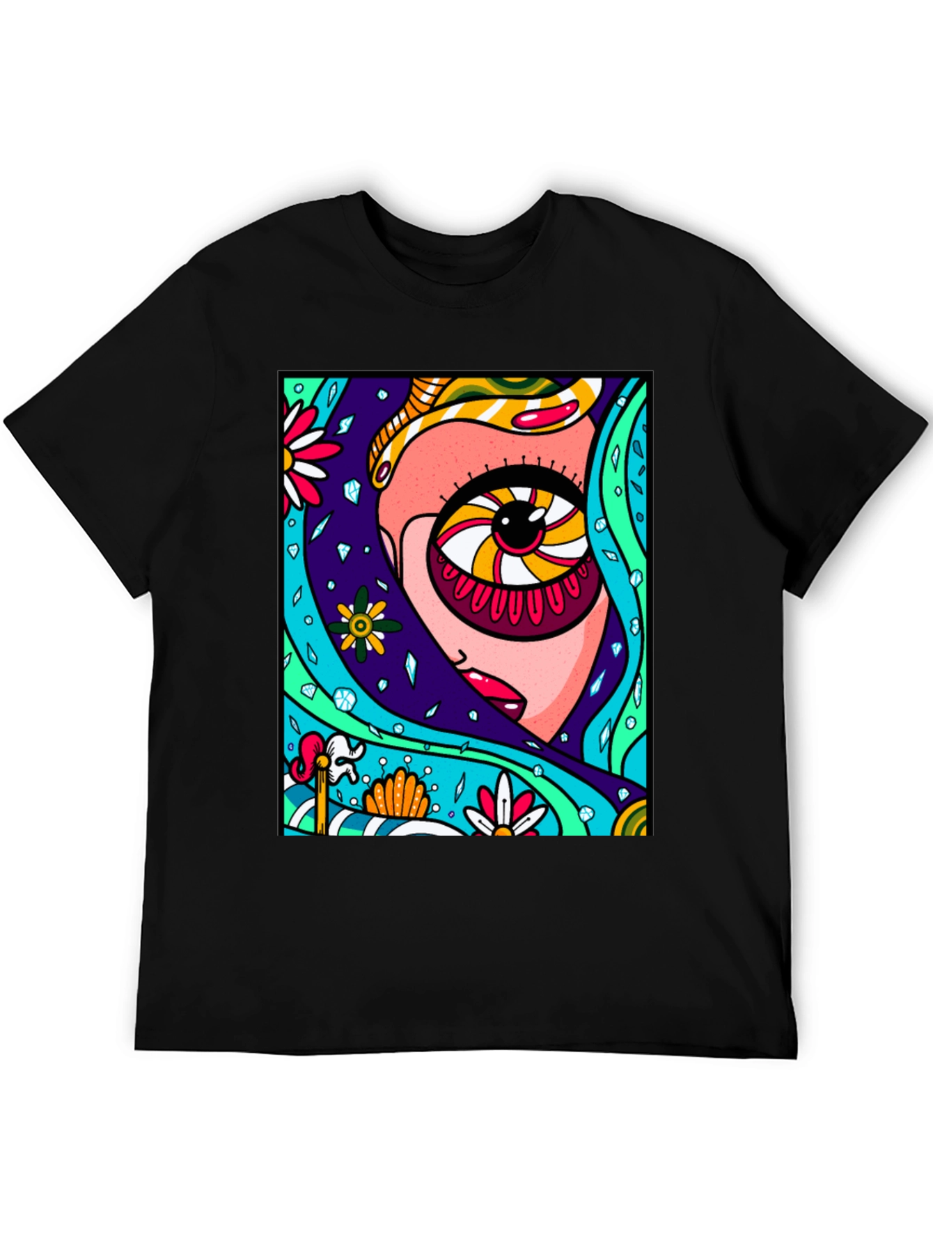 Abstract Eye Graphic Print Black T-Shirt