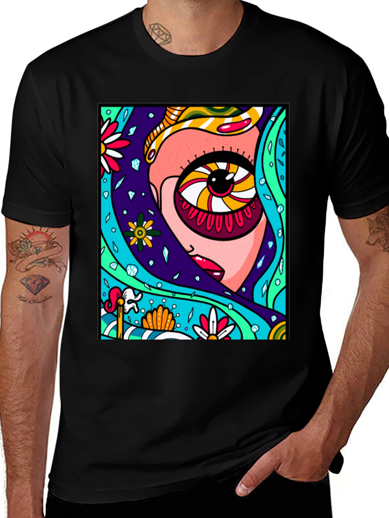 Abstract Eye Graphic Print Black T-Shirt