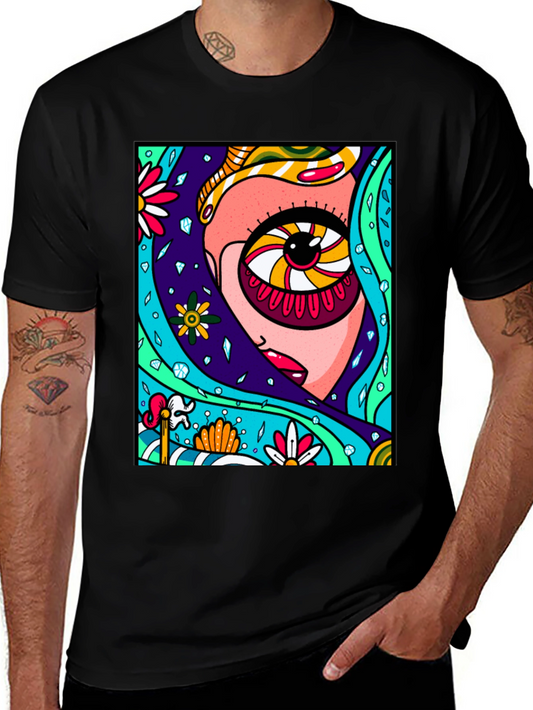 Abstract Eye Graphic Print Black T-Shirt