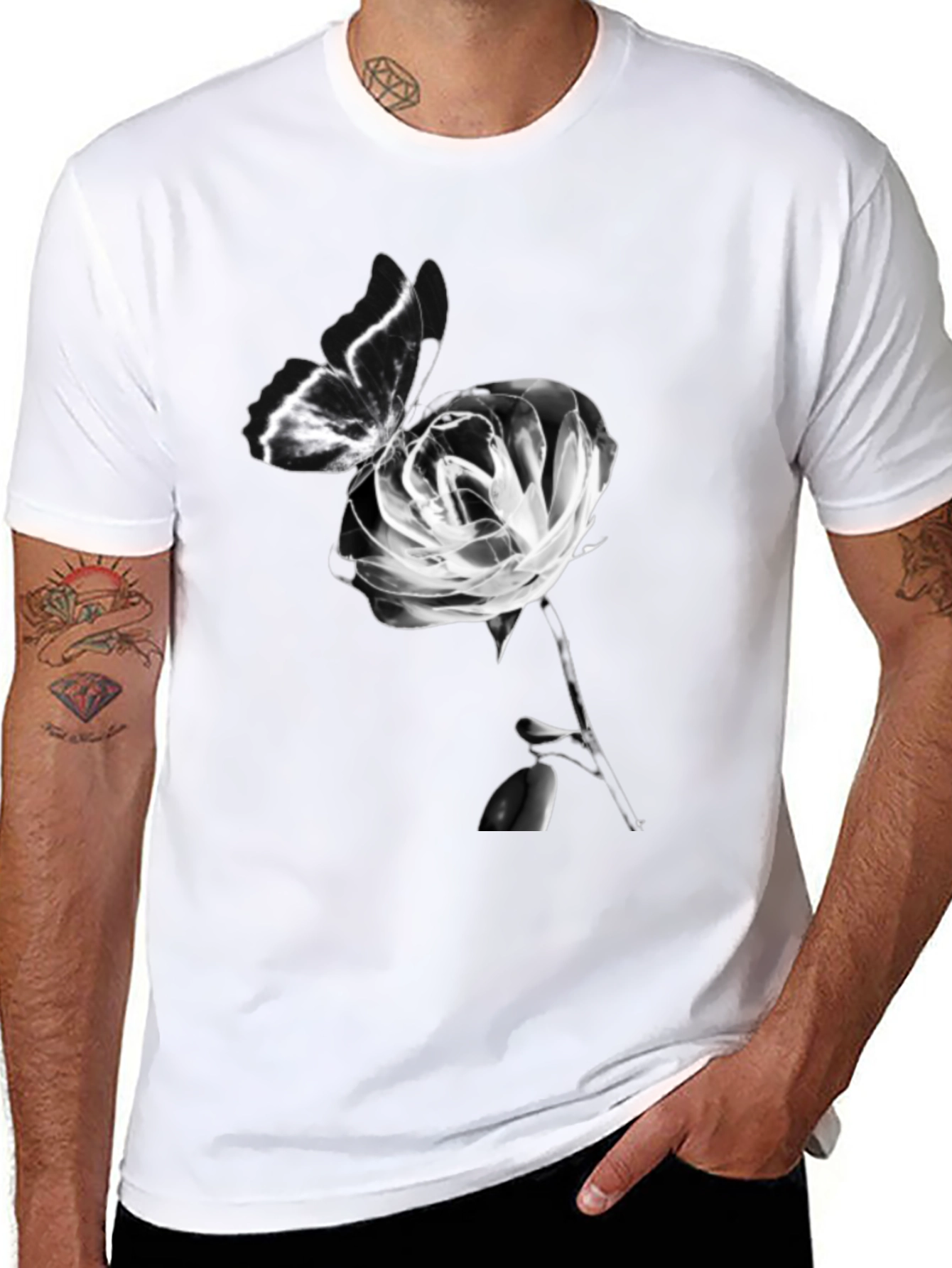 Butterfly & Rose Graphic Black T-Shirt