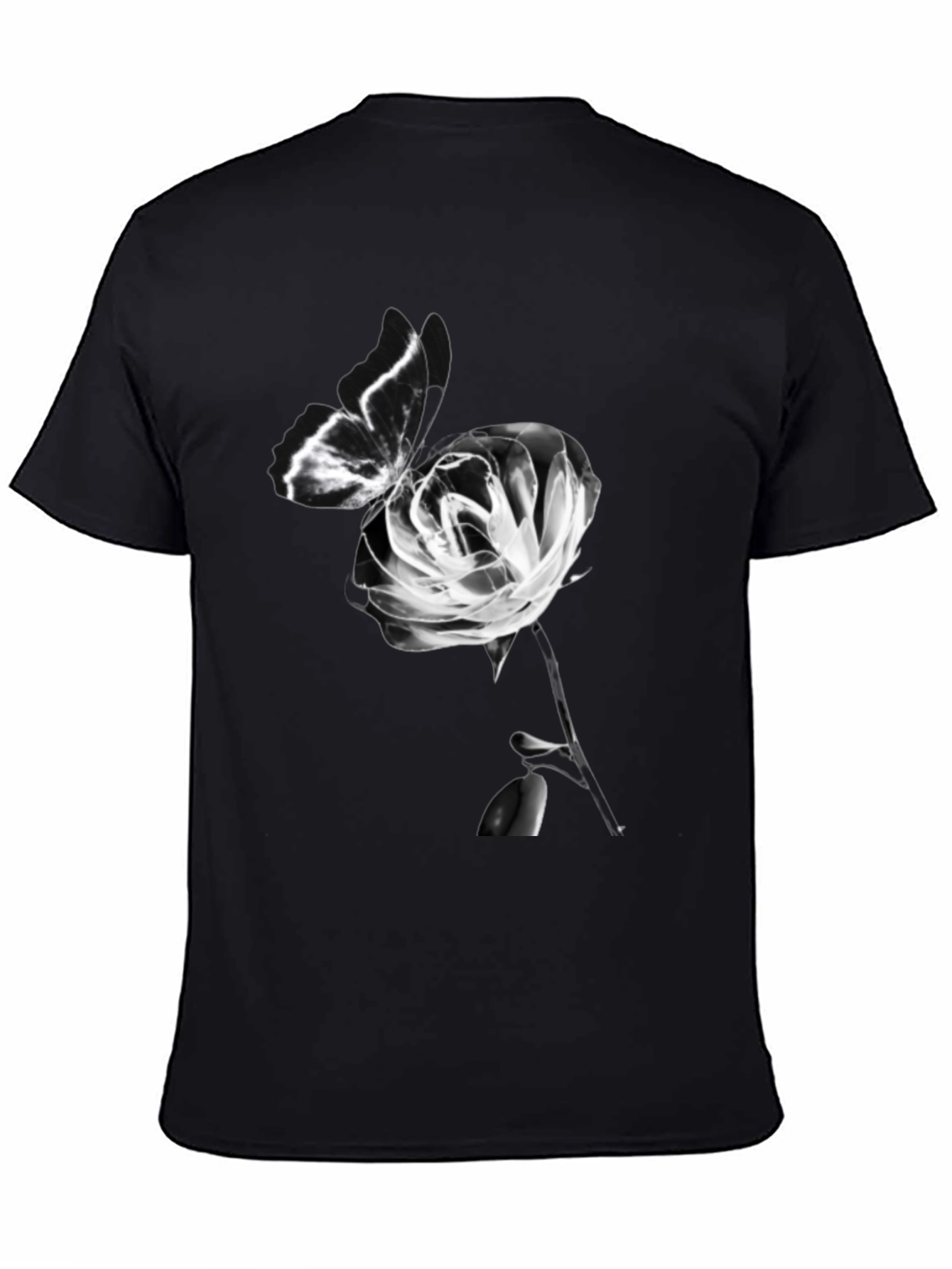 Butterfly & Rose Graphic Black T-Shirt