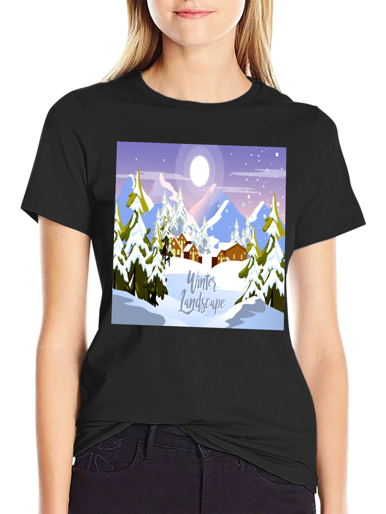 Winter Landscape Graphic Tee - Black