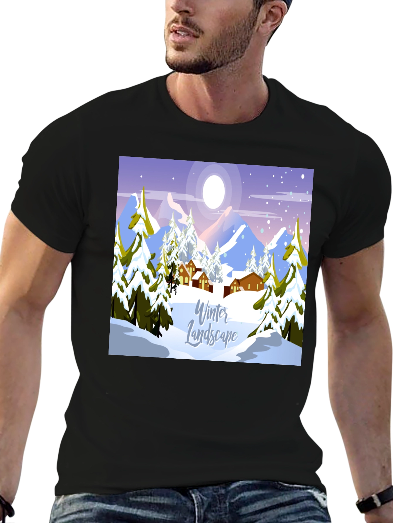 Winter Landscape Graphic Tee - Black