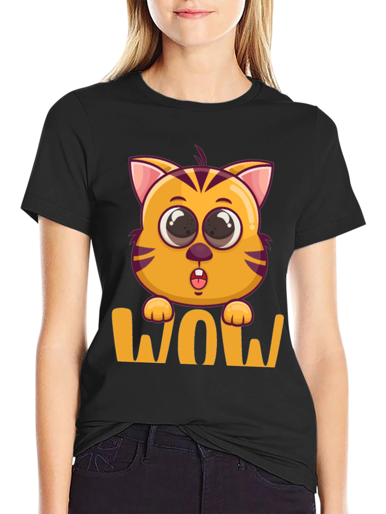 WOW Cat T-Shirt - Cute Cartoon Kitten Tee